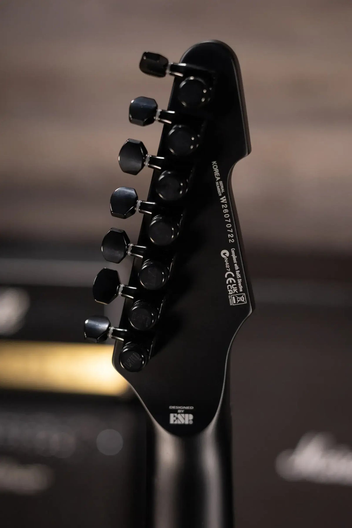 ESP LTD Phoenix-7 Baritone 7-String Black Metal Electric Guitar - Black Red Burst Satin
