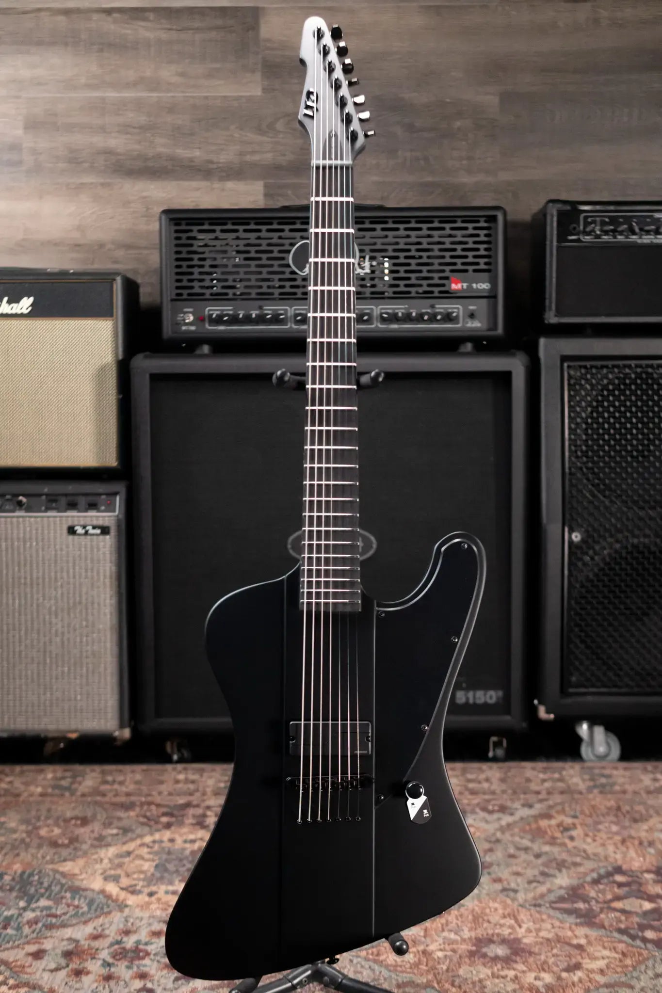 ESP LTD Phoenix-7 Baritone Black Metal Electric Guitar - Black Satin