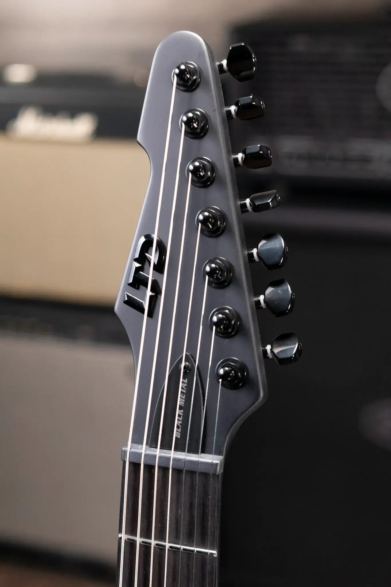 ESP LTD Phoenix-7 Baritone Black Metal Electric Guitar - Black Satin