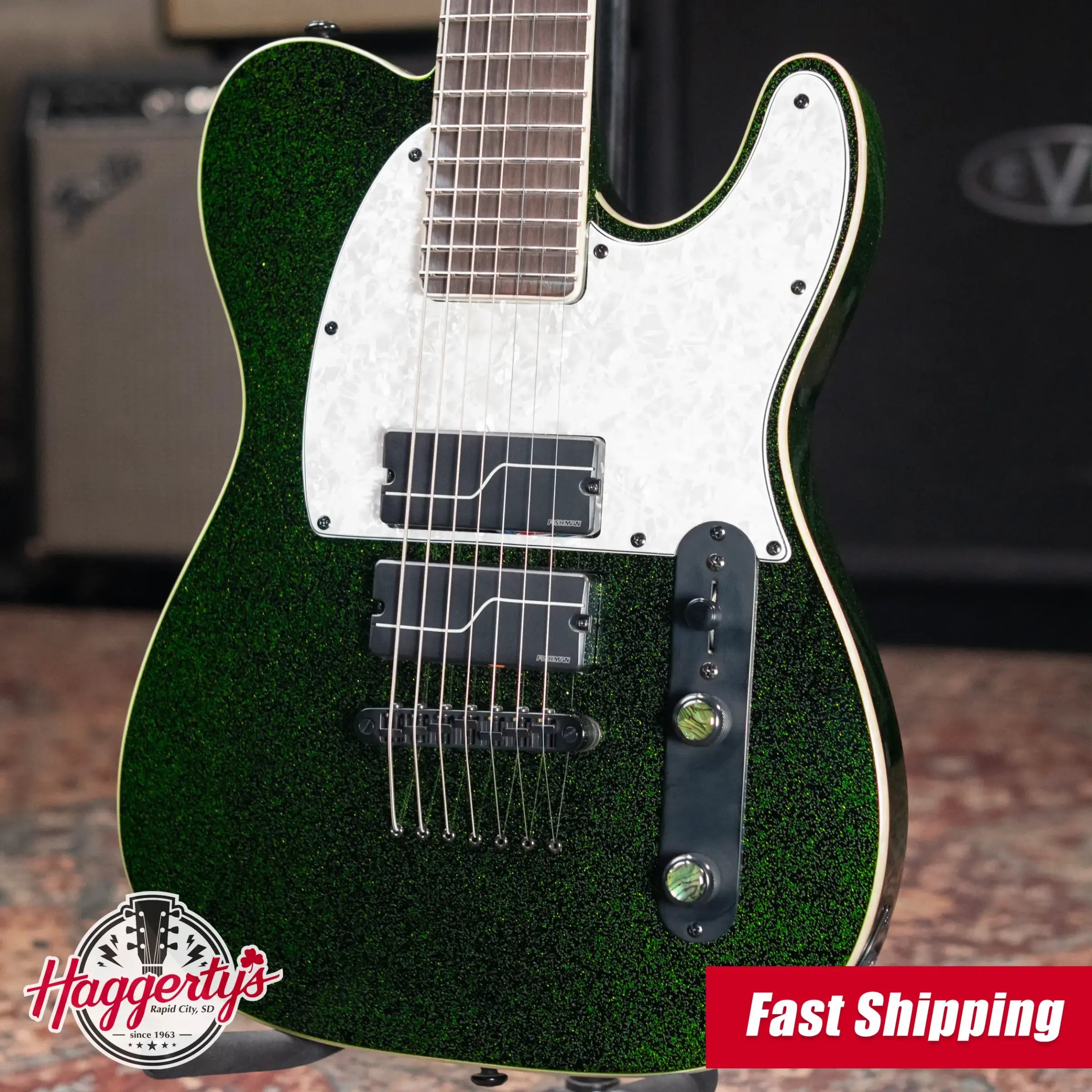 ESP LTD SCT-607B Stephen Carpenter Signature 7-String Baritone Electric Guitar Green Sparkle with Hardshell Case - Used