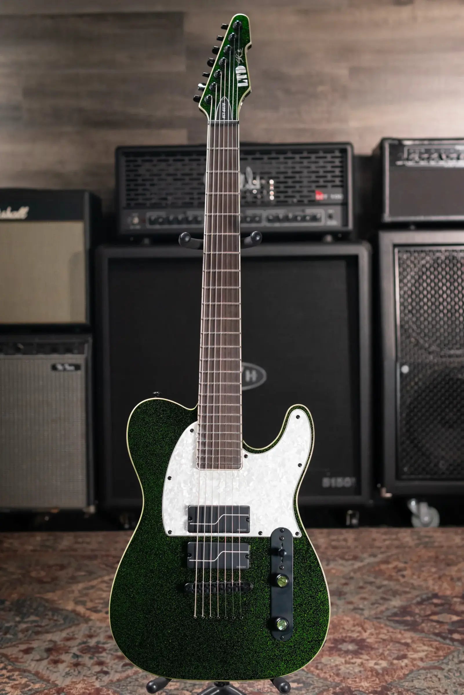 ESP LTD SCT-607B Stephen Carpenter Signature 7-String Baritone Electric Guitar Green Sparkle with Hardshell Case - Used