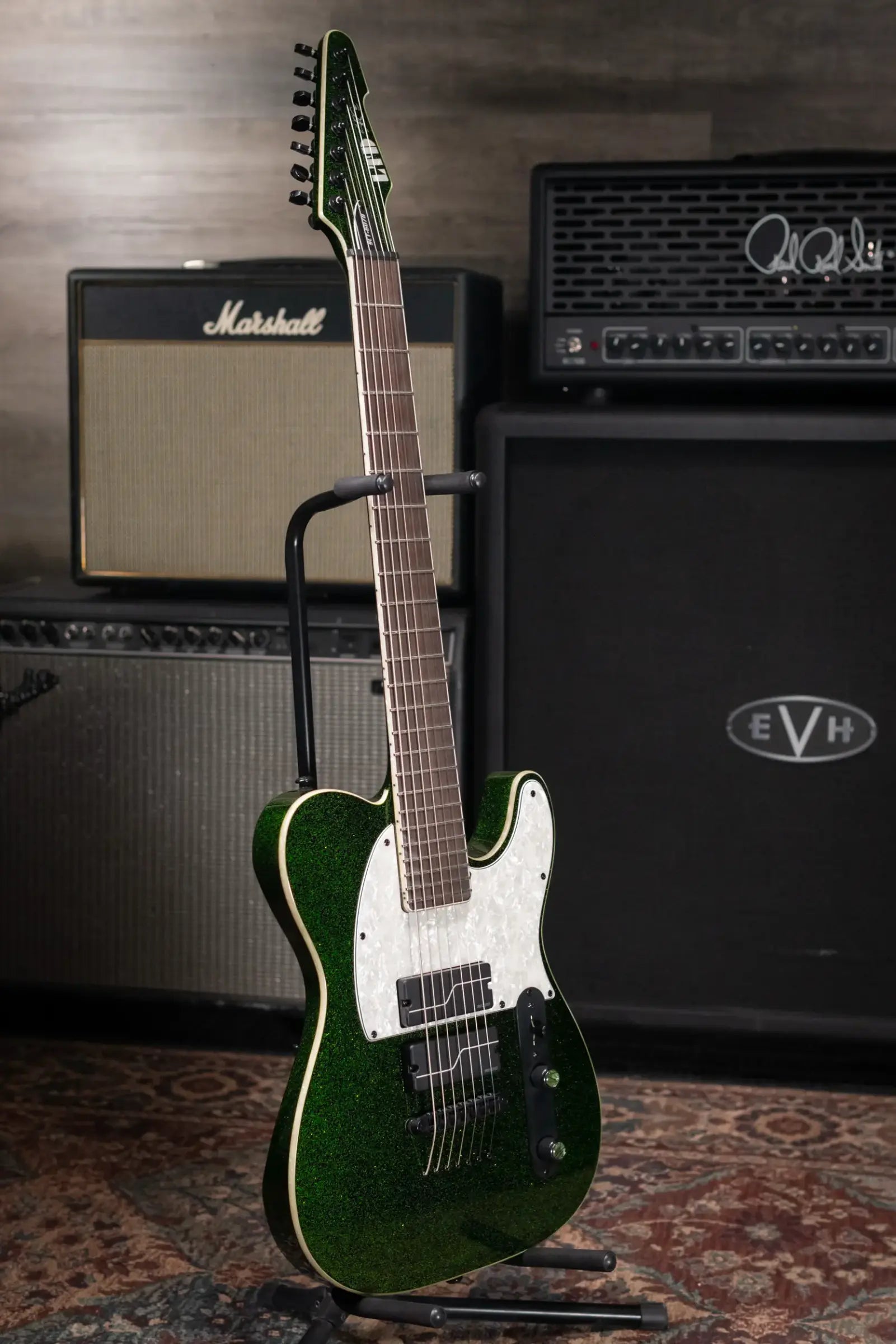 ESP LTD SCT-607B Stephen Carpenter Signature 7-String Baritone Electric Guitar Green Sparkle with Hardshell Case - Used