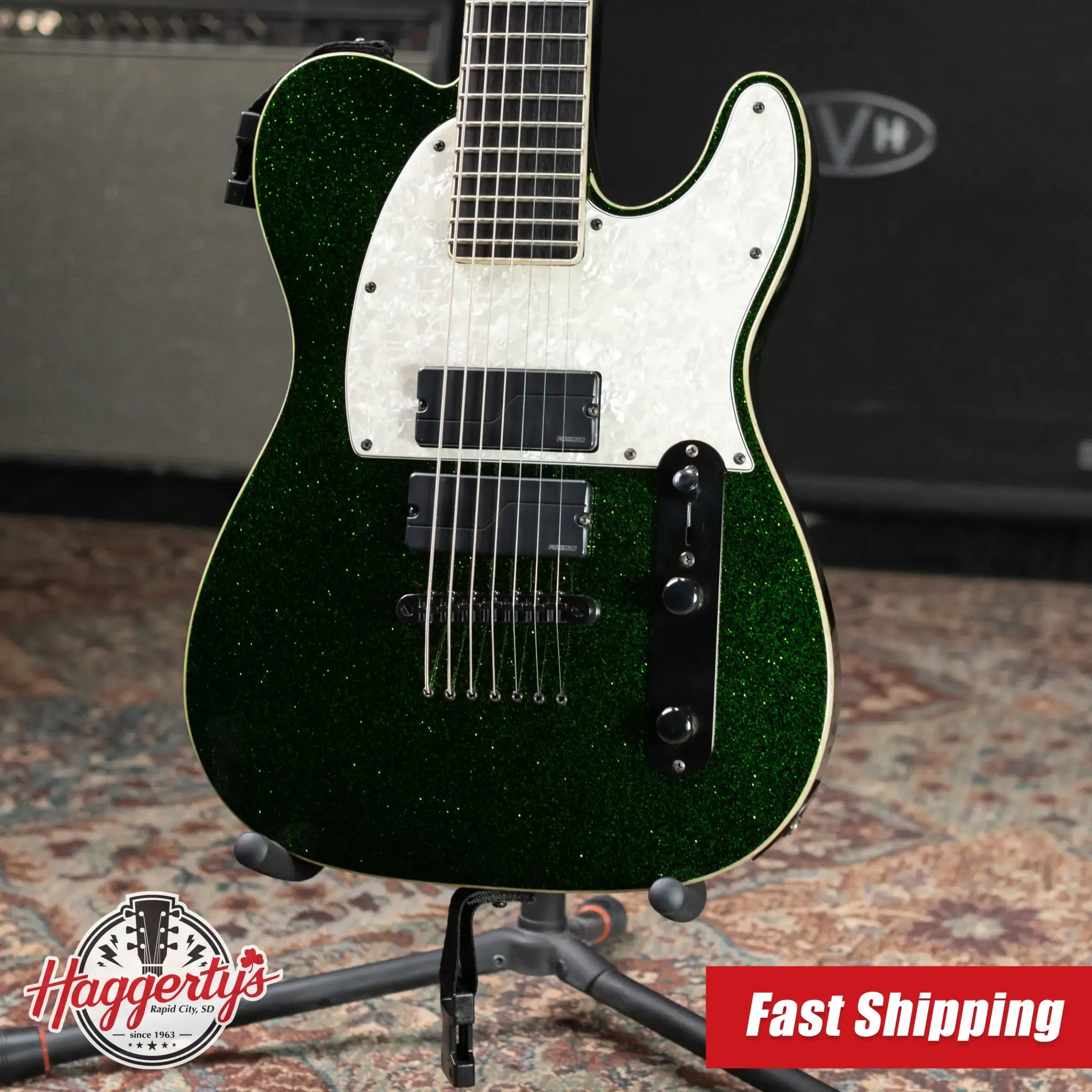 ESP LTD Stephen Carpenter SCT-607B 7-String Electric Guitar - Green Sparkle with Hardshell Case and Upgraded Pickups - Used