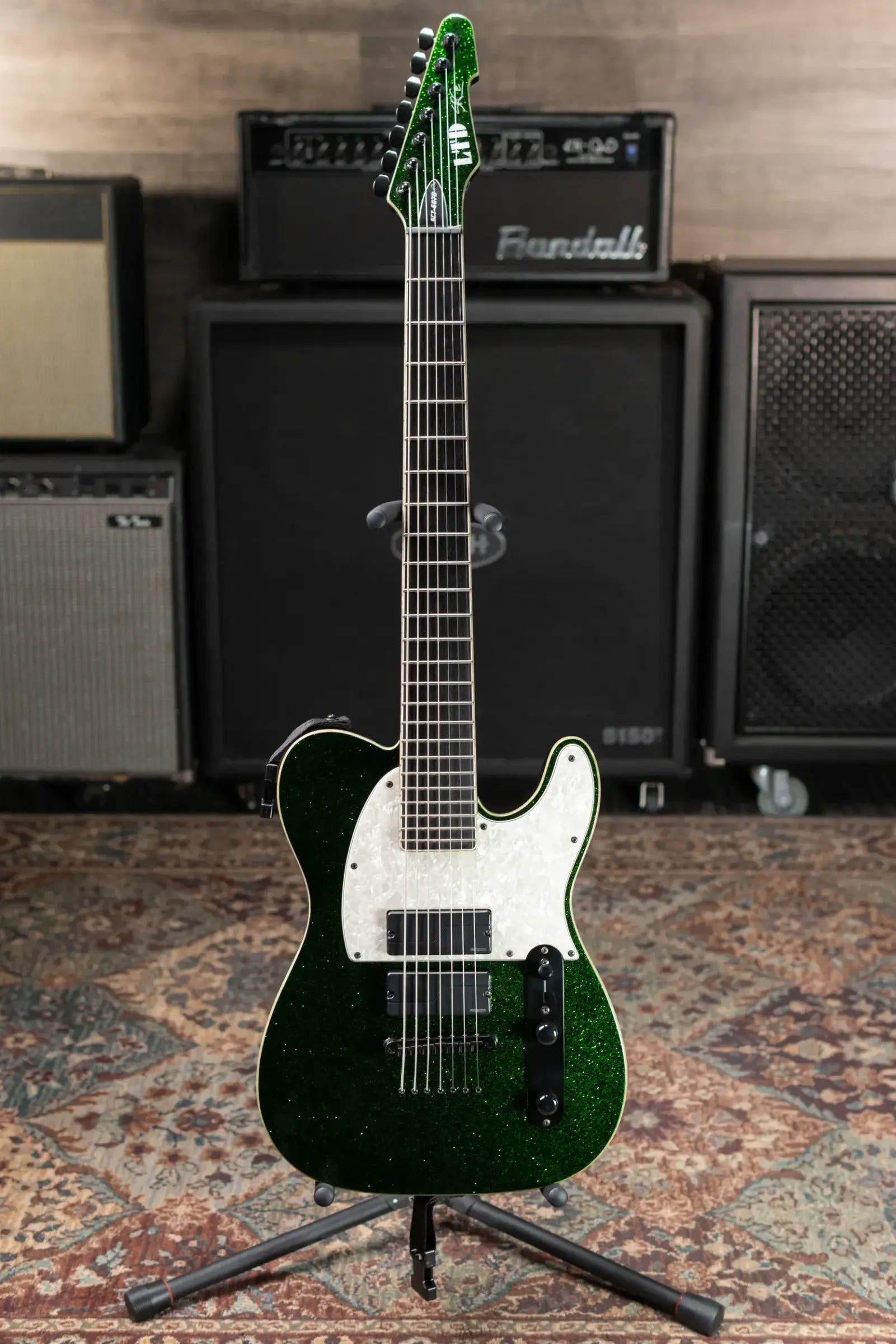 ESP LTD Stephen Carpenter SCT-607B 7-String Electric Guitar - Green Sparkle with Hardshell Case and Upgraded Pickups - Used