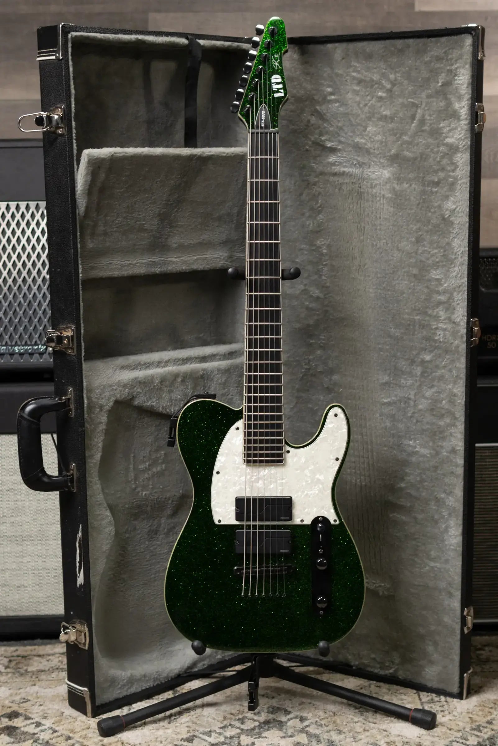 ESP LTD Stephen Carpenter SCT-607B 7-String Electric Guitar - Green Sparkle with Hardshell Case and Upgraded Pickups - Used