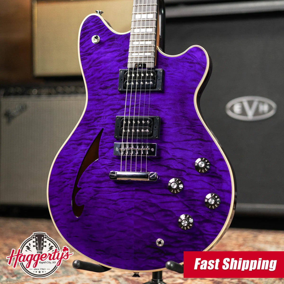 EVH SA-126 Special Quilted Maple Semi-Hollow Electric Guitar - Transparent Purple with Hardshell Case - Demo Model