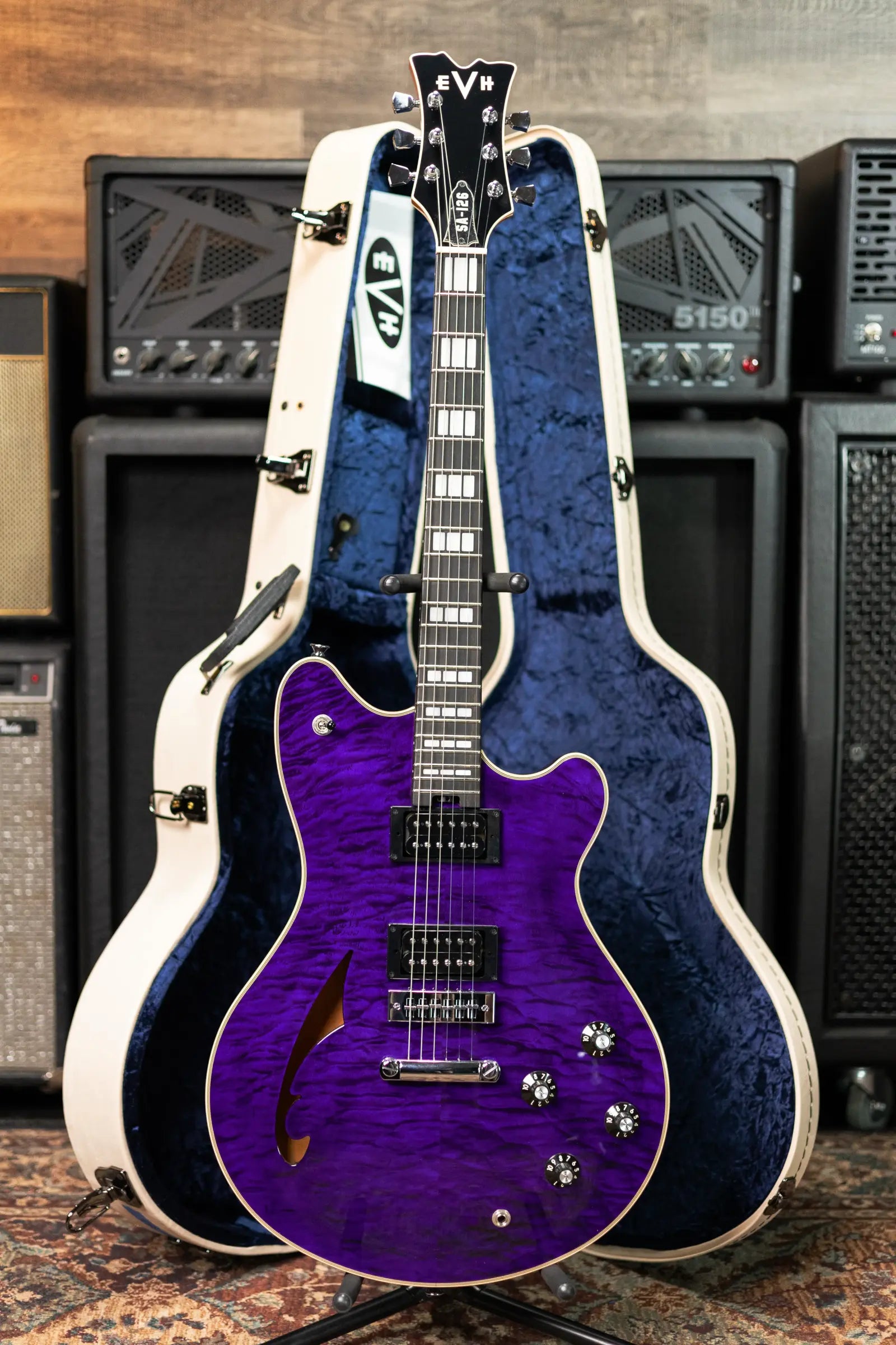 EVH SA-126 Special Quilted Maple Semi-Hollow Electric Guitar - Transparent Purple with Hardshell Case