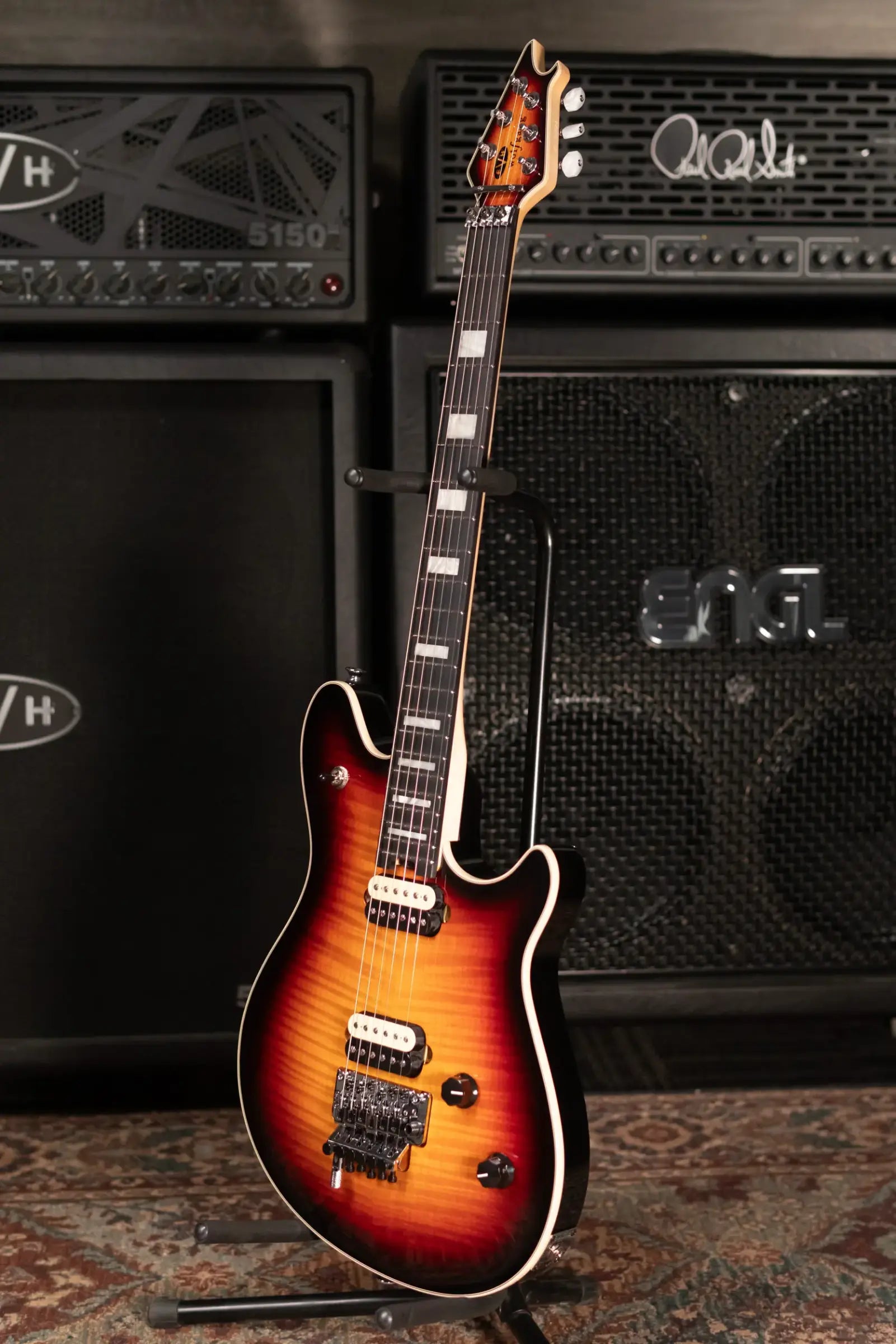 EVH Custom Shop USA Wolfgang Electric Guitar - 5A Flamed Maple 3-Tone Sunburst with Hardshell Case