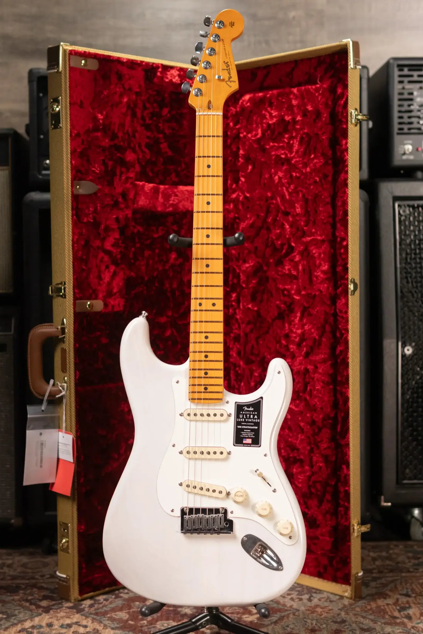 Fender American Ultra Luxe '50s Stratocaster Electric Guitar - White Blonde with Deluxe Hardshell Case