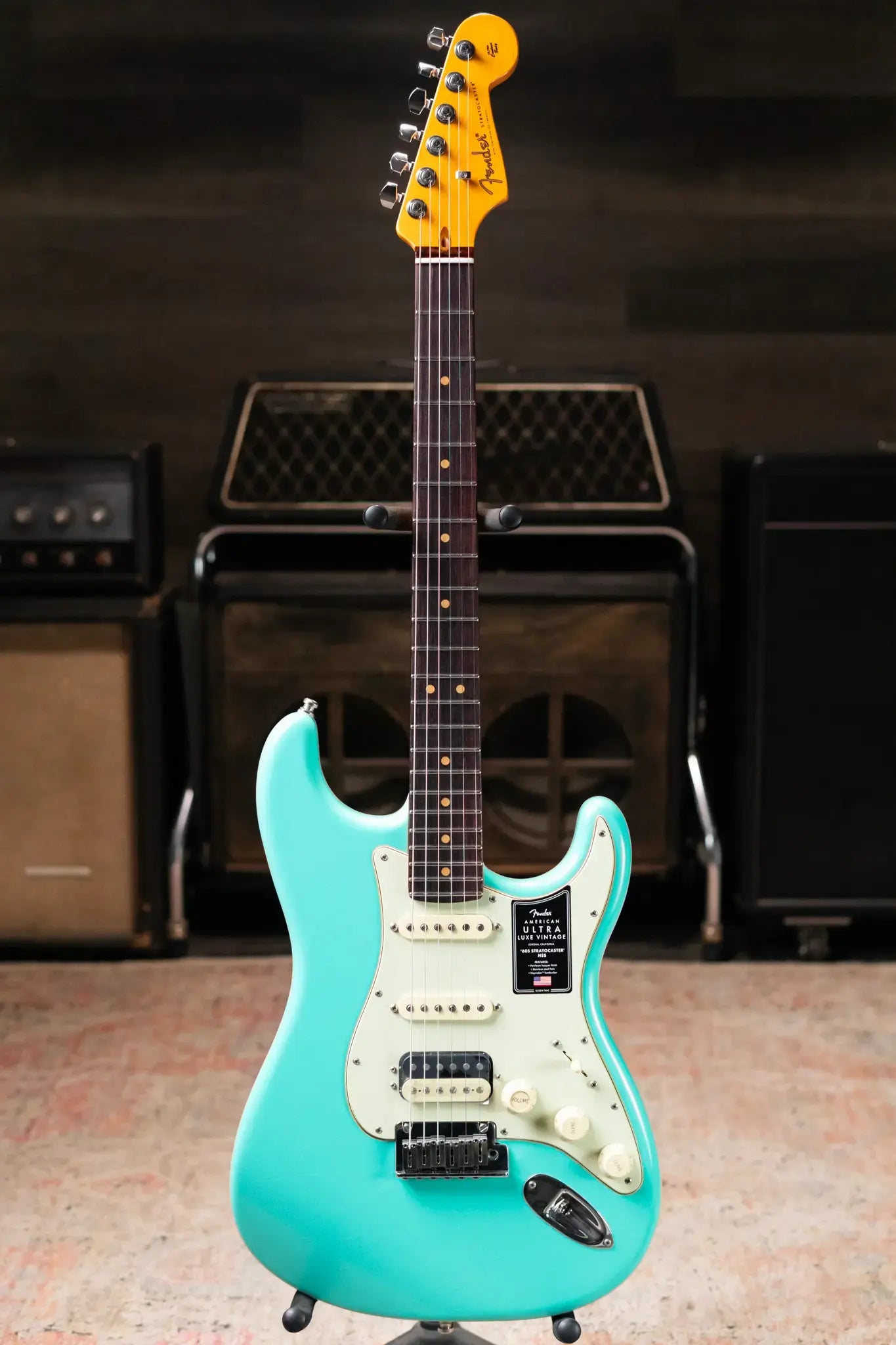 Fender American Ultra Luxe '60s Stratocaster HSS, Rosewood Fingerboard Electric Guitar - Sea Foam Green with Deluxe Hardshell Case