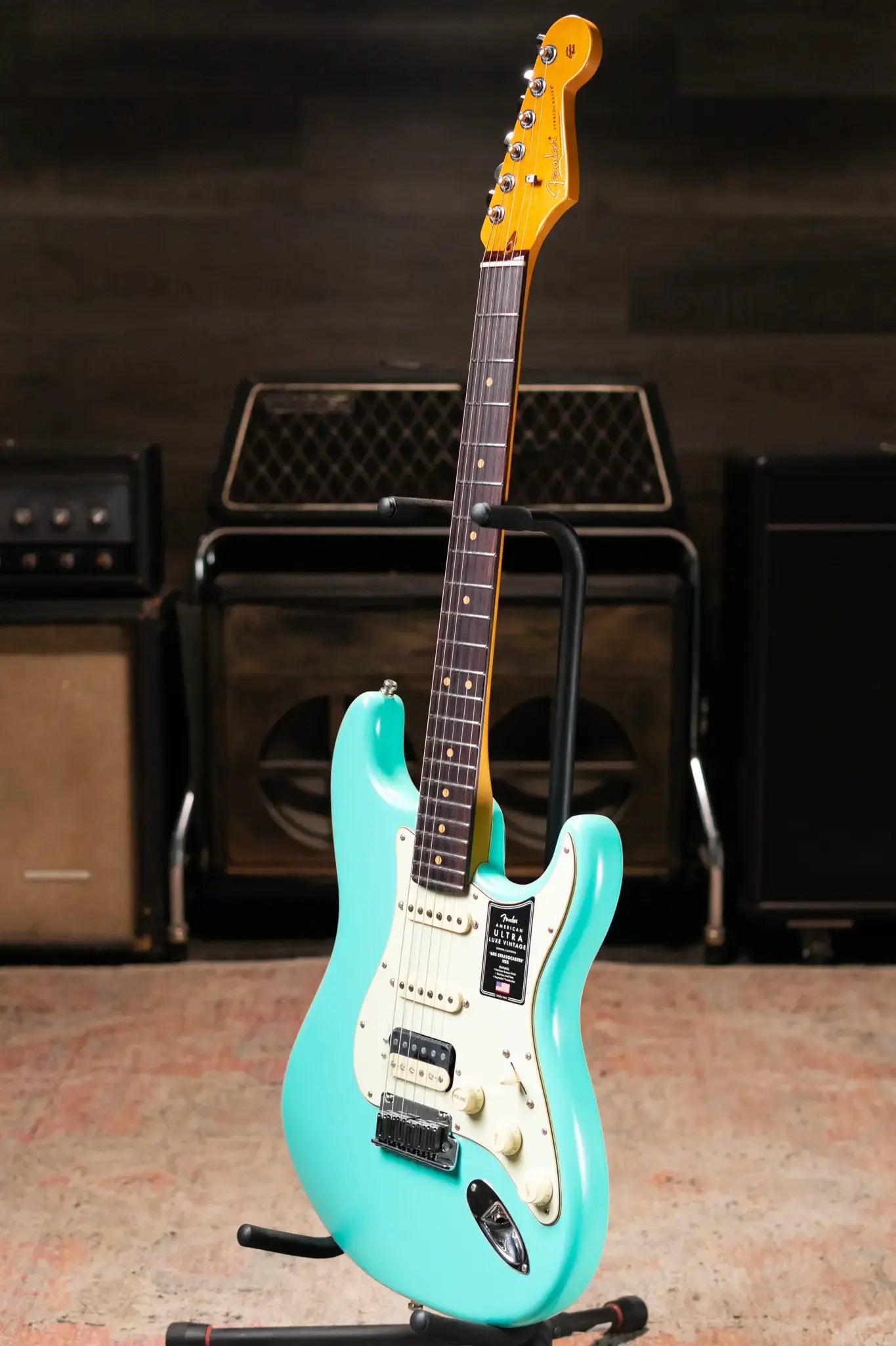 Fender American Ultra Luxe '60s Stratocaster HSS, Rosewood Fingerboard Electric Guitar - Sea Foam Green with Deluxe Hardshell Case