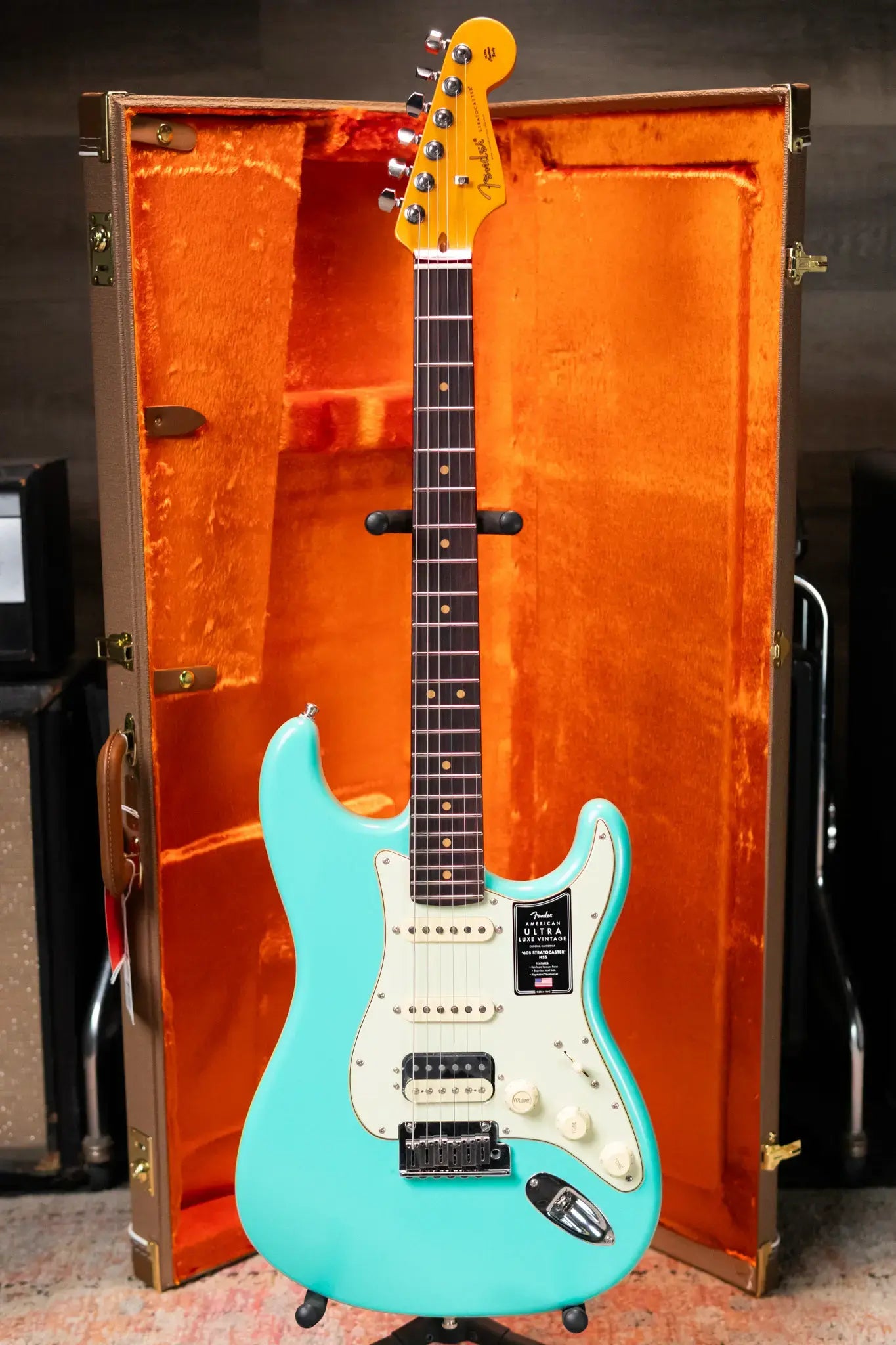 Fender American Ultra Luxe '60s Stratocaster HSS, Rosewood Fingerboard Electric Guitar - Sea Foam Green with Deluxe Hardshell Case