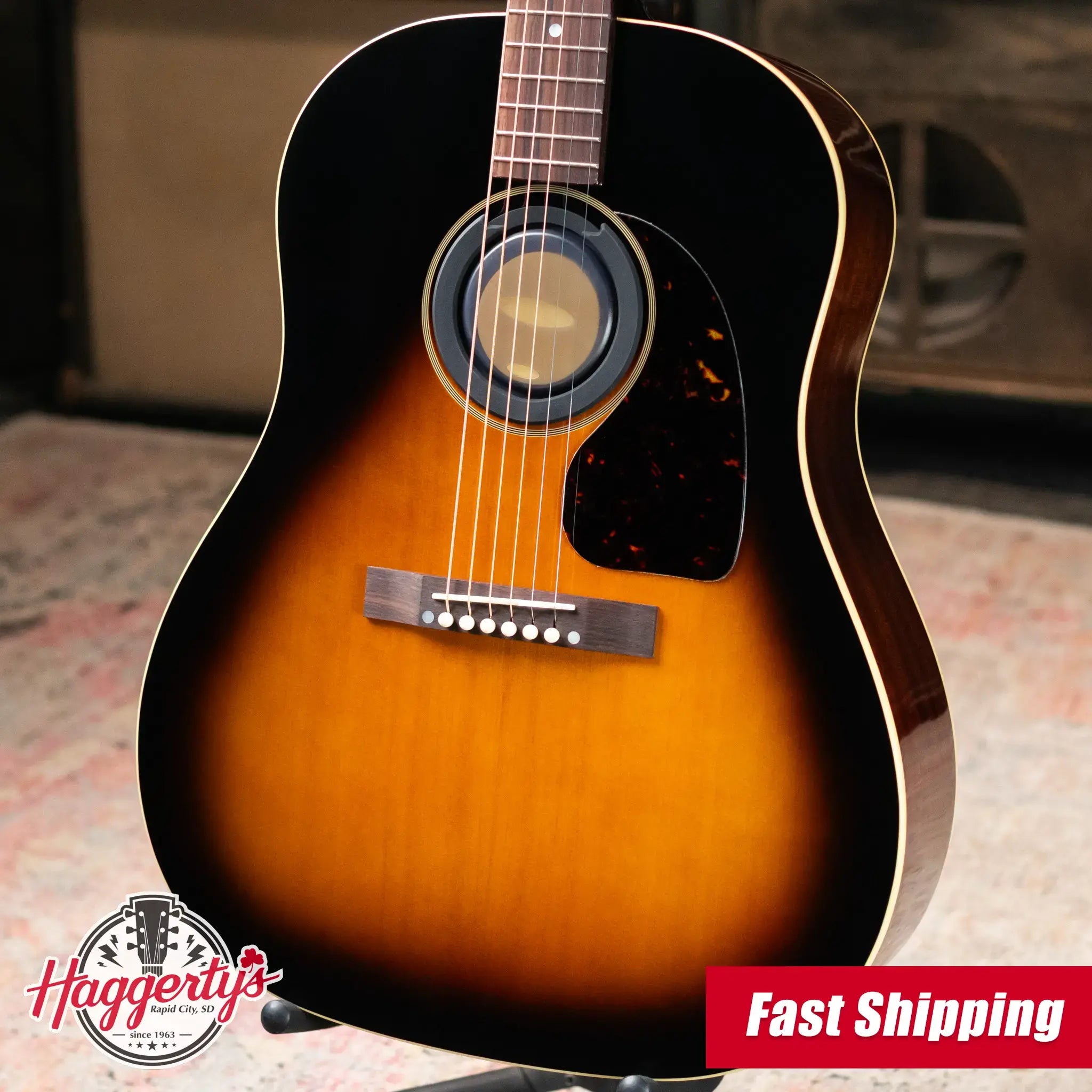 Epiphone 1942 Banner J-45 Reissue Acoustic/Electric Guitar - Vintage Sunburst with Hardshell Case