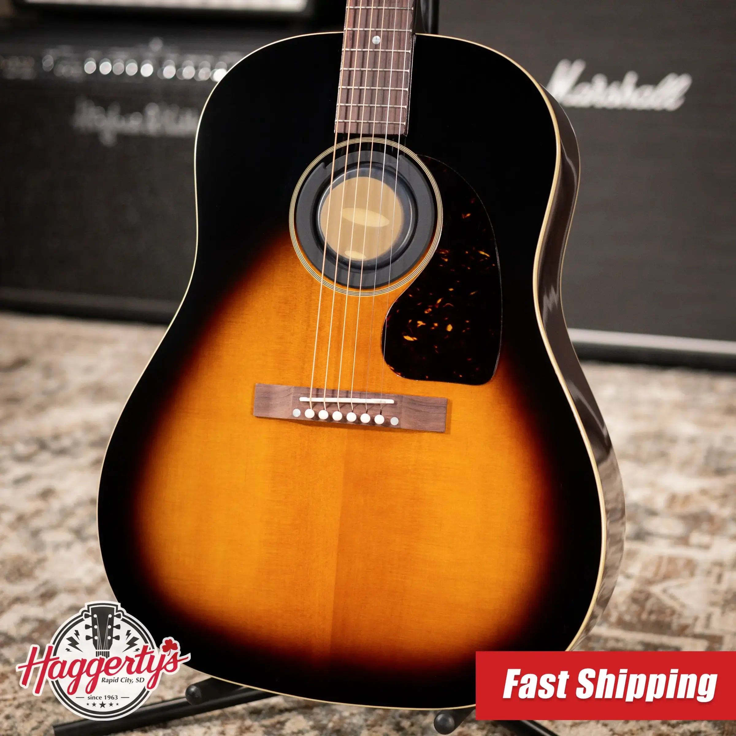 Epiphone 1942 Banner J-45 Reissue Acoustic/Electric Guitar - Vintage Sunburst with Hardshell Case