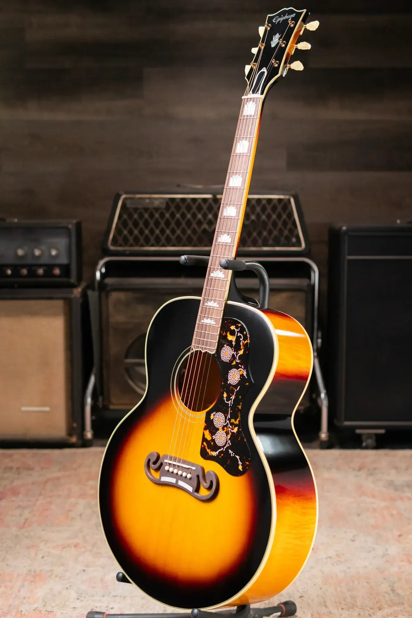 Epiphone 1957 SJ-200 Reissue Acoustic/Electric Guitar - Vintage Sunburst with Hardshell Case