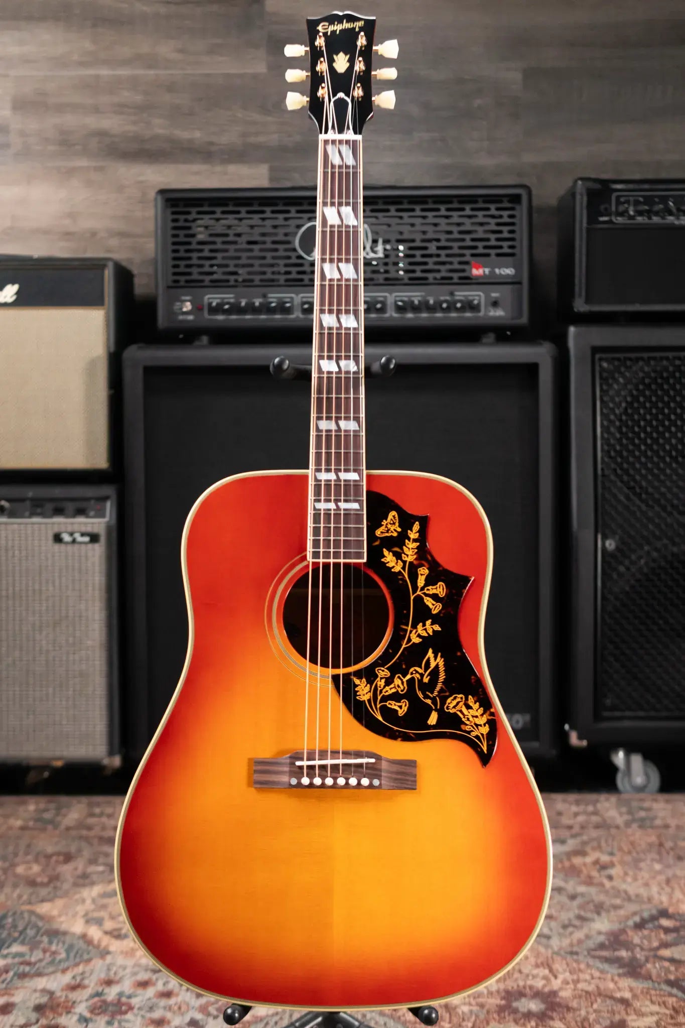 Epiphone 1960 Hummingbird Reissue Acoustic/Electric Guitar - Heritage Cherry Sunburst with Hardshell Case