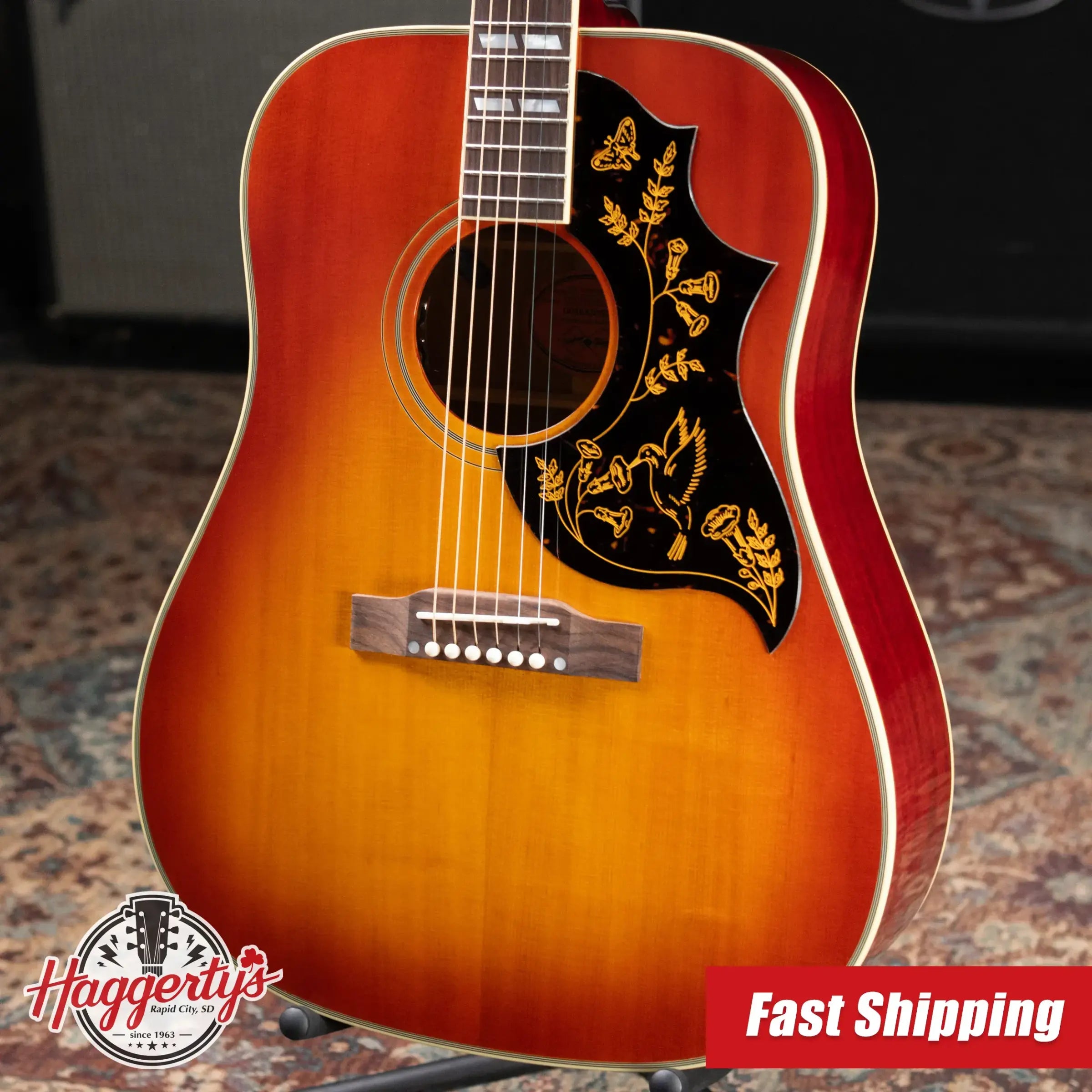Epiphone 1960 Hummingbird Reissue Acoustic/Electric Guitar - Heritage Cherry Sunburst with Hardshell Case