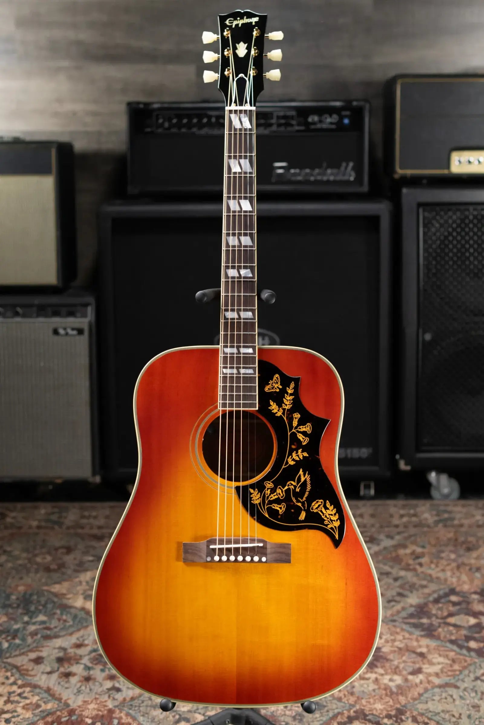 Epiphone 1960 Hummingbird Reissue Acoustic/Electric Guitar - Heritage Cherry Sunburst with Hardshell Case