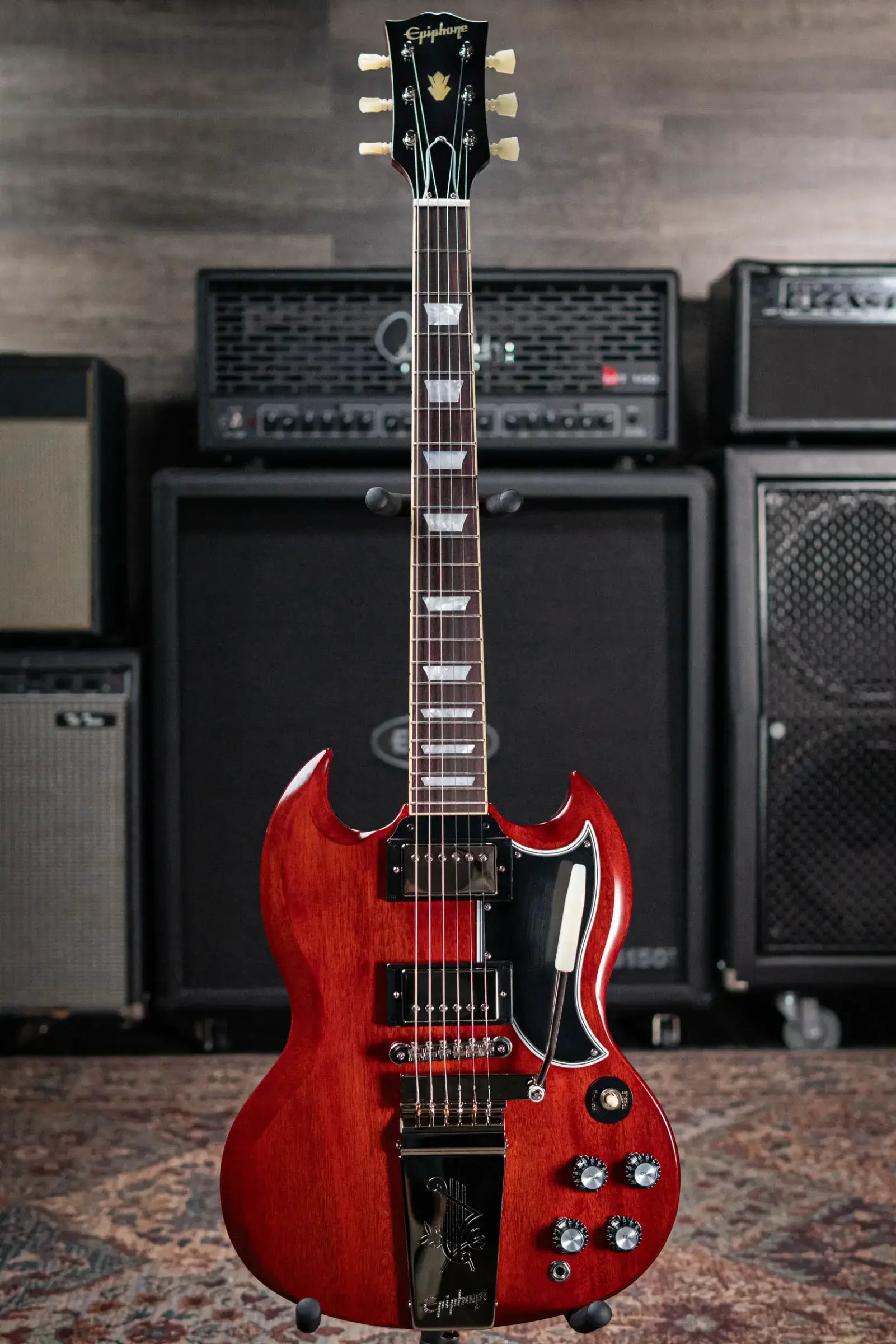 Epiphone 1964 SG Standard with Maestro Vibrola Reissue Electric Guitar - Cherry Red with Hardshell Case