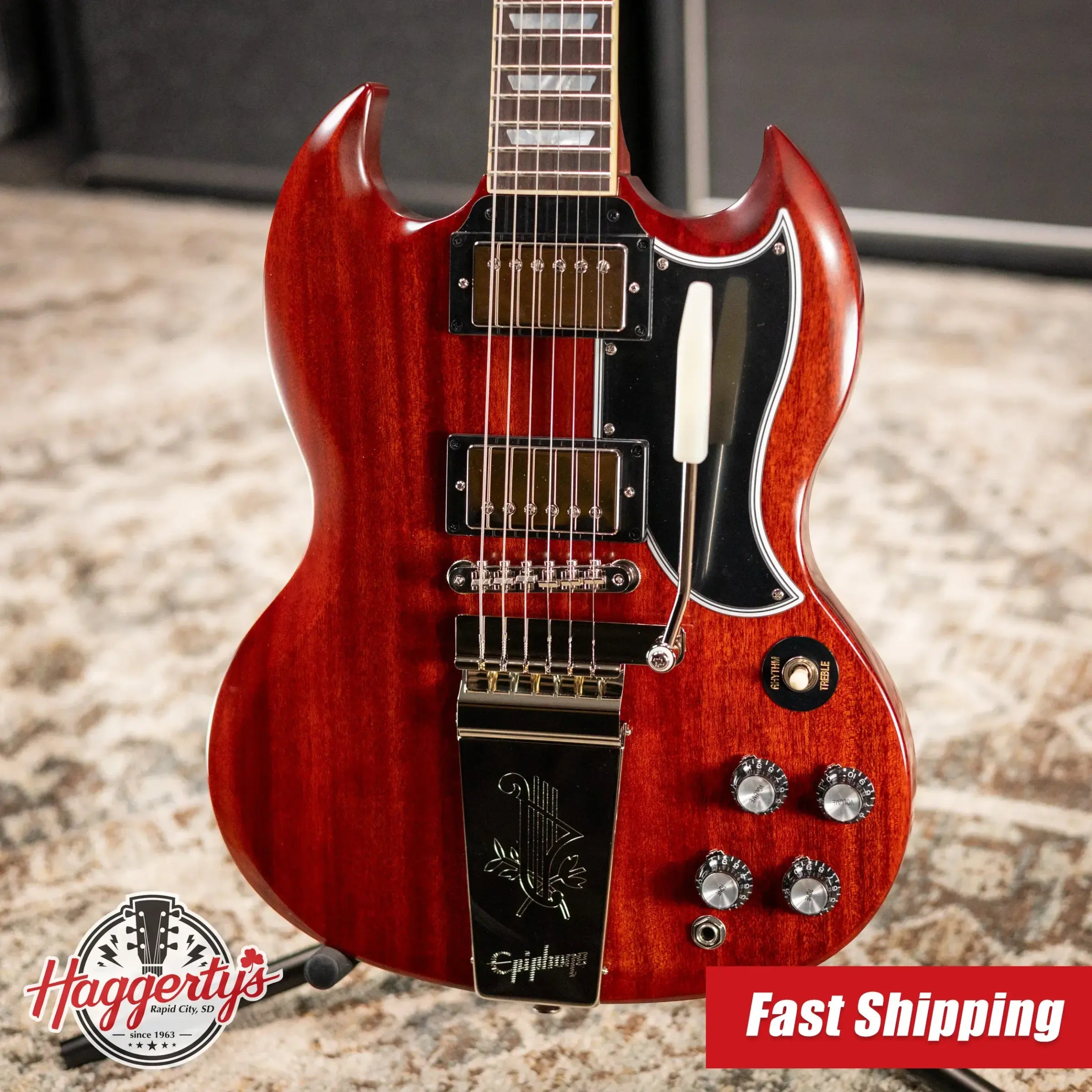 Epiphone 1964 SG Standard with Maestro Vibrola Reissue Electric Guitar - Cherry Red with Hardshell Case