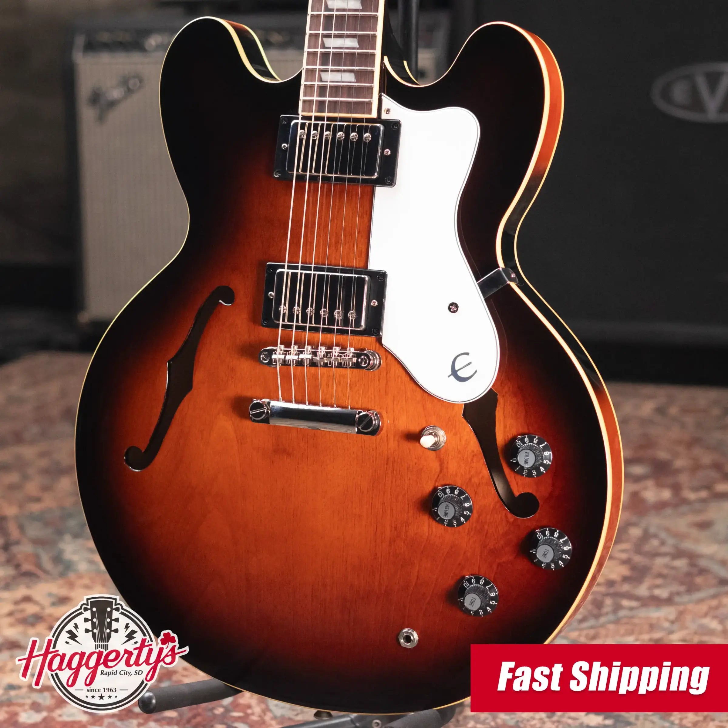 Epiphone Bonehead Signature Riviera Electric Guitar - Dark Tobacco Sunburst with Hardshell Case