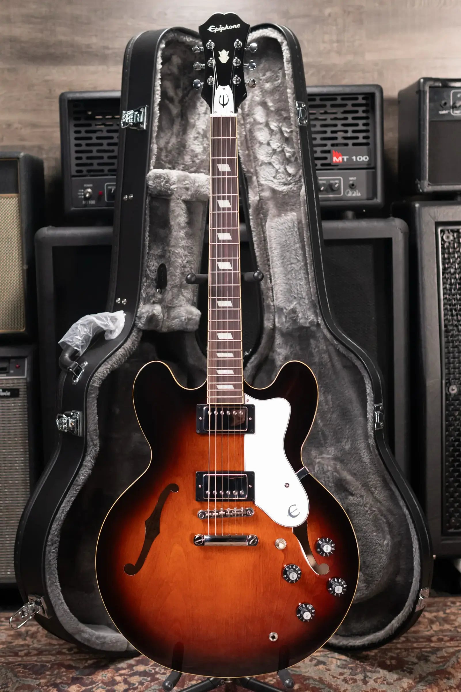 Epiphone Bonehead Signature Riviera Electric Guitar - Dark Tobacco Sunburst with Hardshell Case