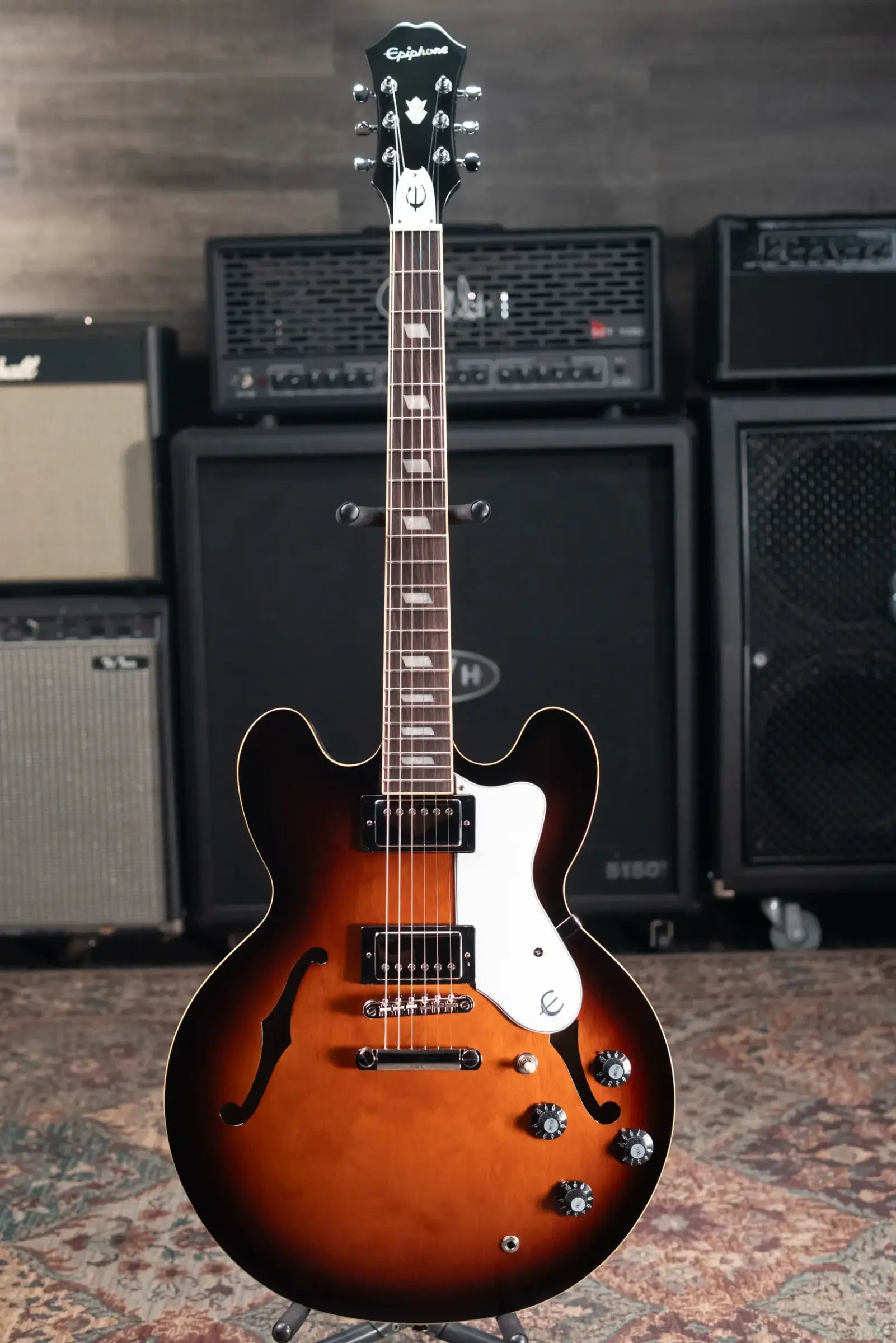 Epiphone Bonehead Signature Riviera Semi-Hollow Electric Guitar - Dark Tobacco Sunburst with Hardshell Case