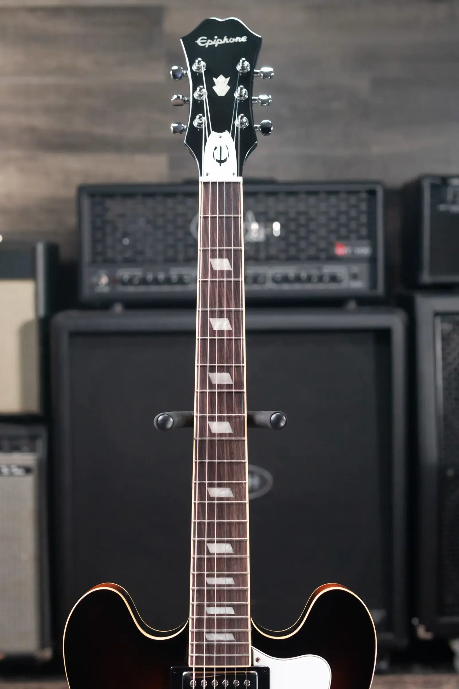 Epiphone Bonehead Signature Riviera Semi-Hollow Electric Guitar - Dark Tobacco Sunburst with Hardshell Case