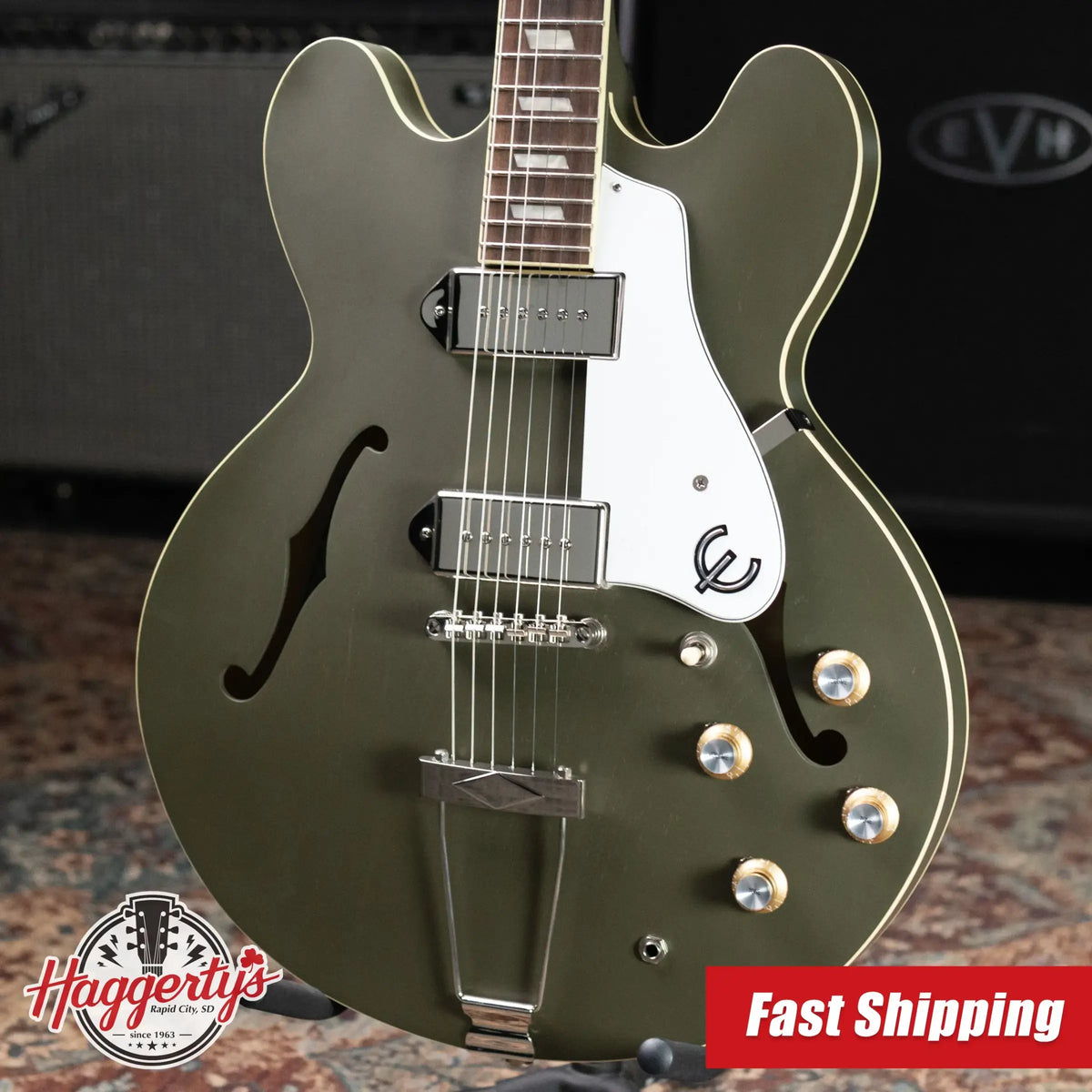 Epiphone Casino Worn Electric Guitar - Olive Drab with Gig Bag - Used