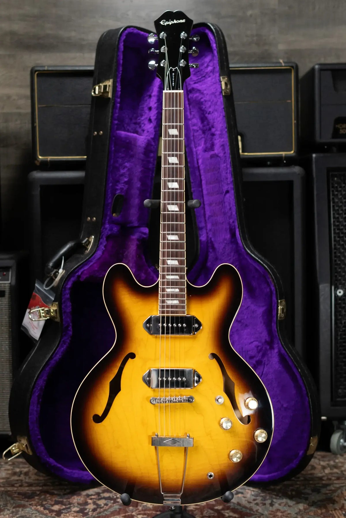 Epiphone Elitist 1965 Casino Hollow Body Electric Guitar - Vintage Sunburst with Hardshell Case - Used