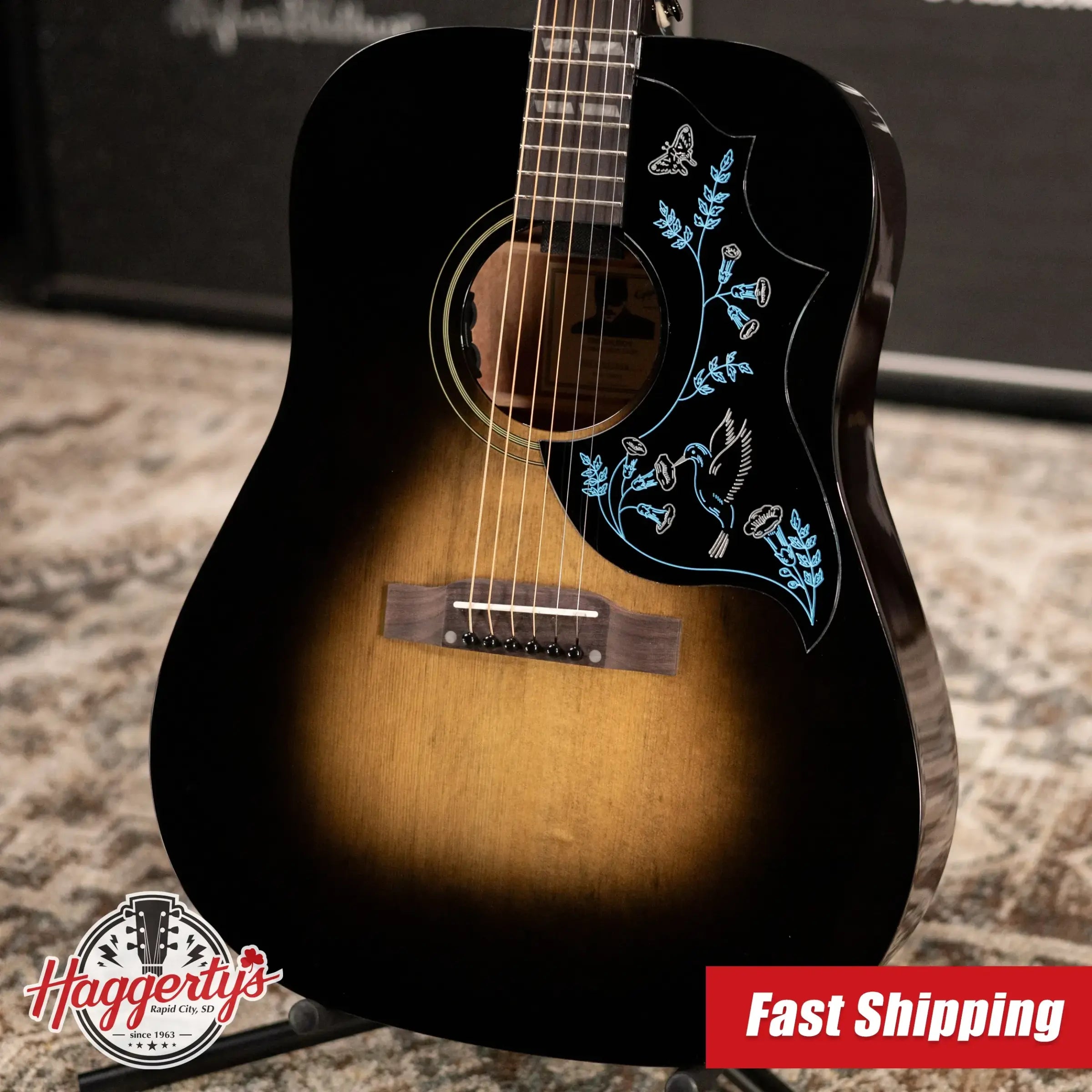 Epiphone Eric Church Signature Hummingbird Dark Studio Acoustic/Electric Guitar - Cobra Burst with Hardshell Case
