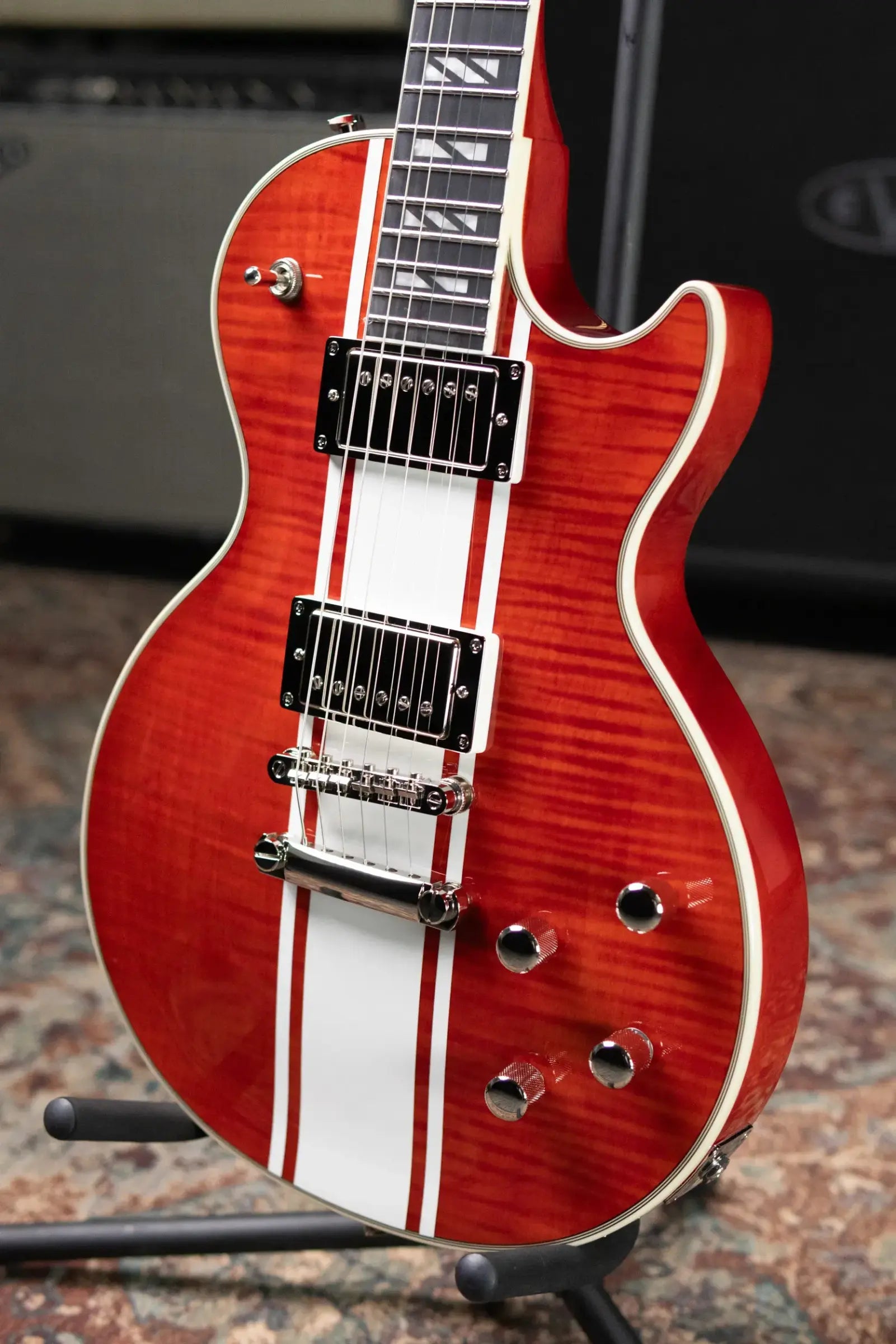 Epiphone Futura Les Paul Custom AAAA Figured Electric Guitar - Rally Red with Gig Bag