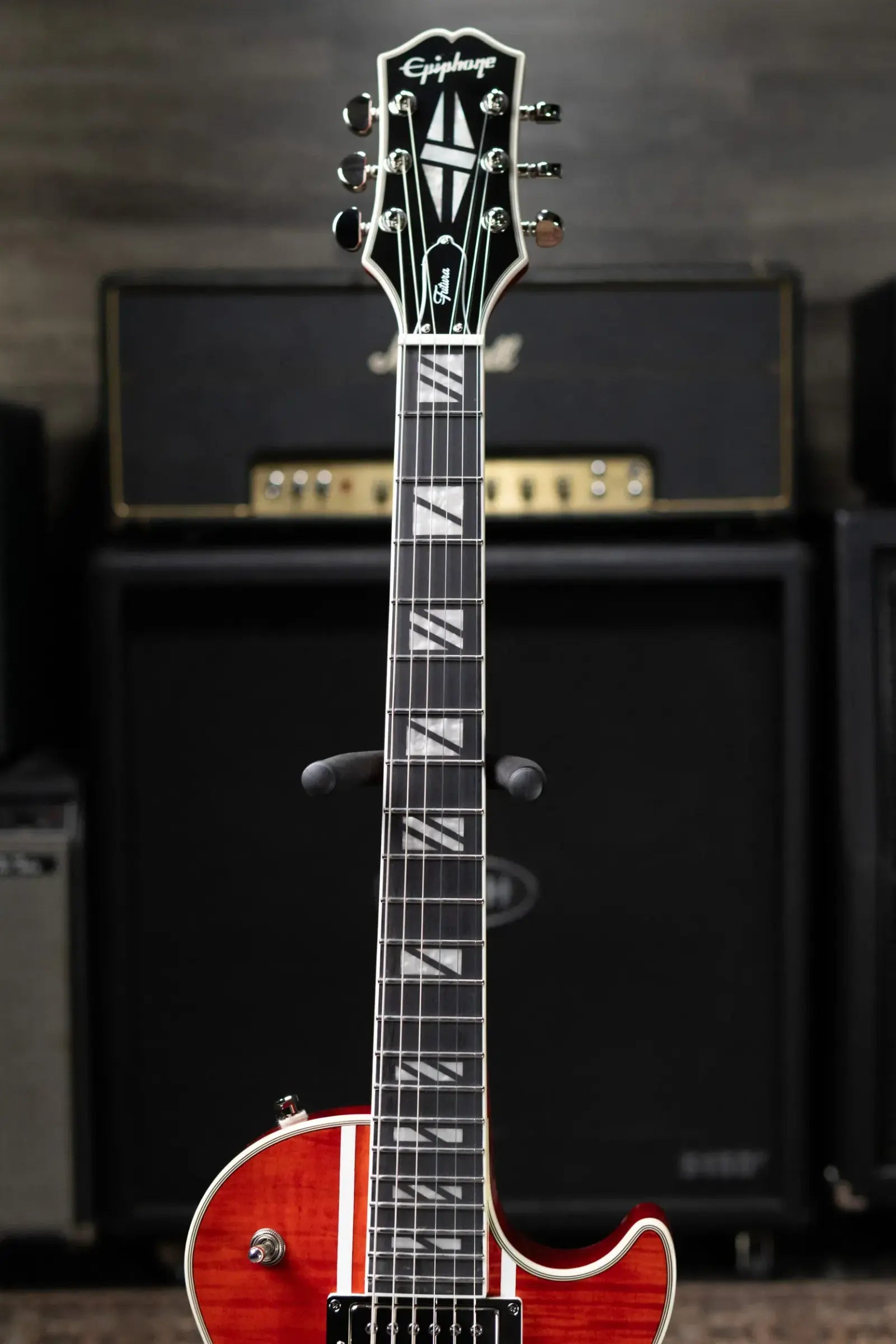 Epiphone Futura Les Paul Custom AAAA Figured Electric Guitar - Rally Red with Gig Bag