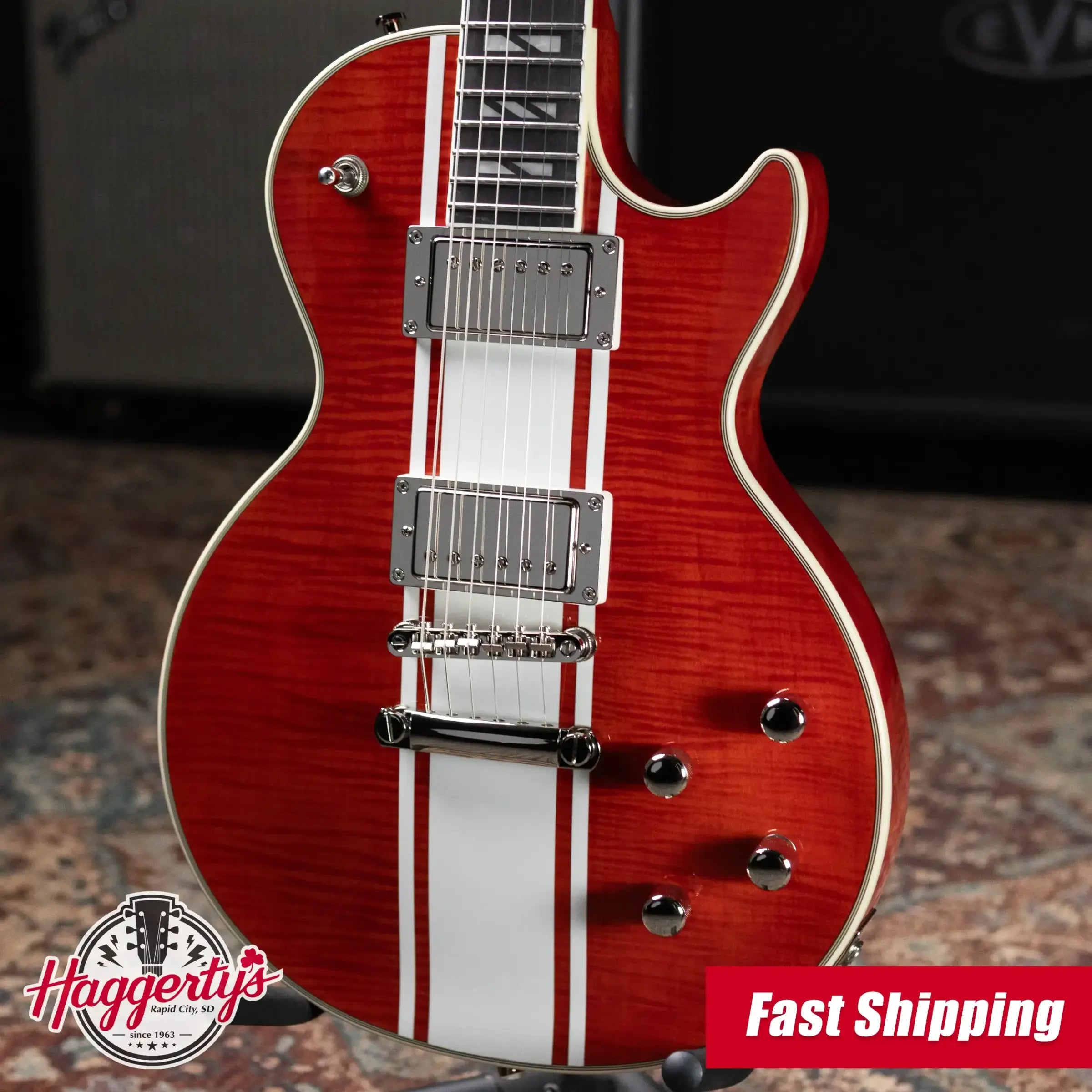 Epiphone Futura Les Paul Custom AAAA Figured Electric Guitar - Rally Red with Gig Bag