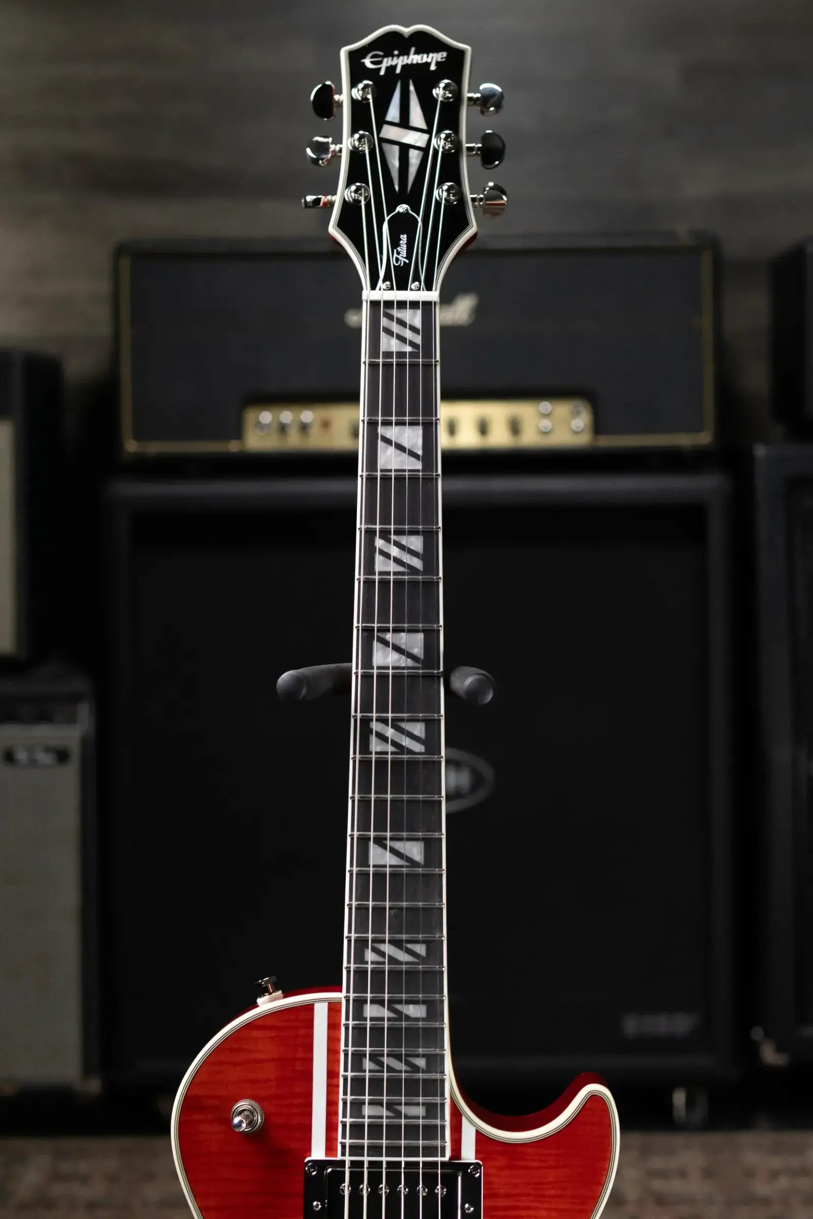 Epiphone Futura Les Paul Custom AAAA Figured Electric Guitar - Rally Red with Gig Bag