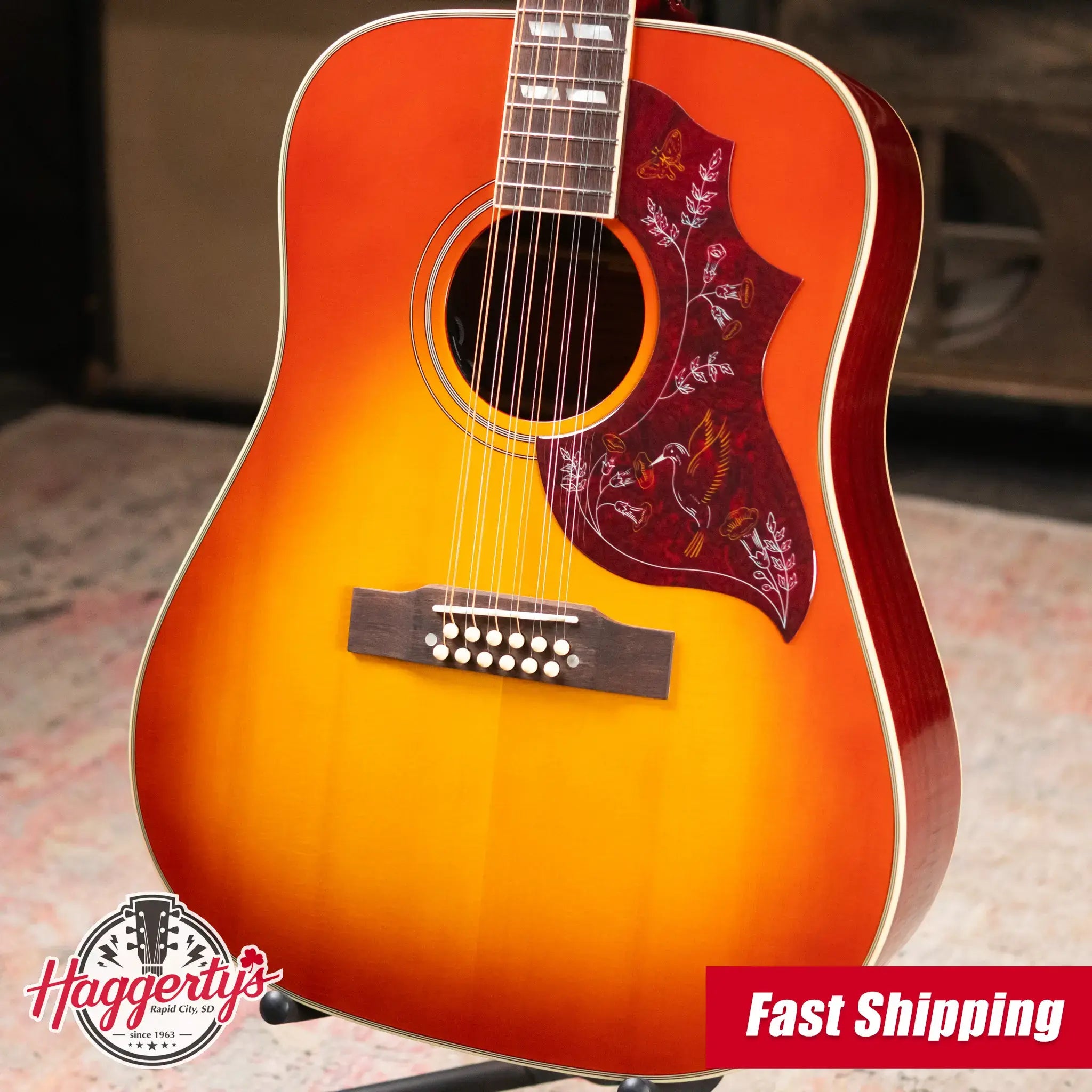 Epiphone Hummingbird 12-String All Solid Acoustic/Electric Guitar - Aged Cherry Sunburst Gloss