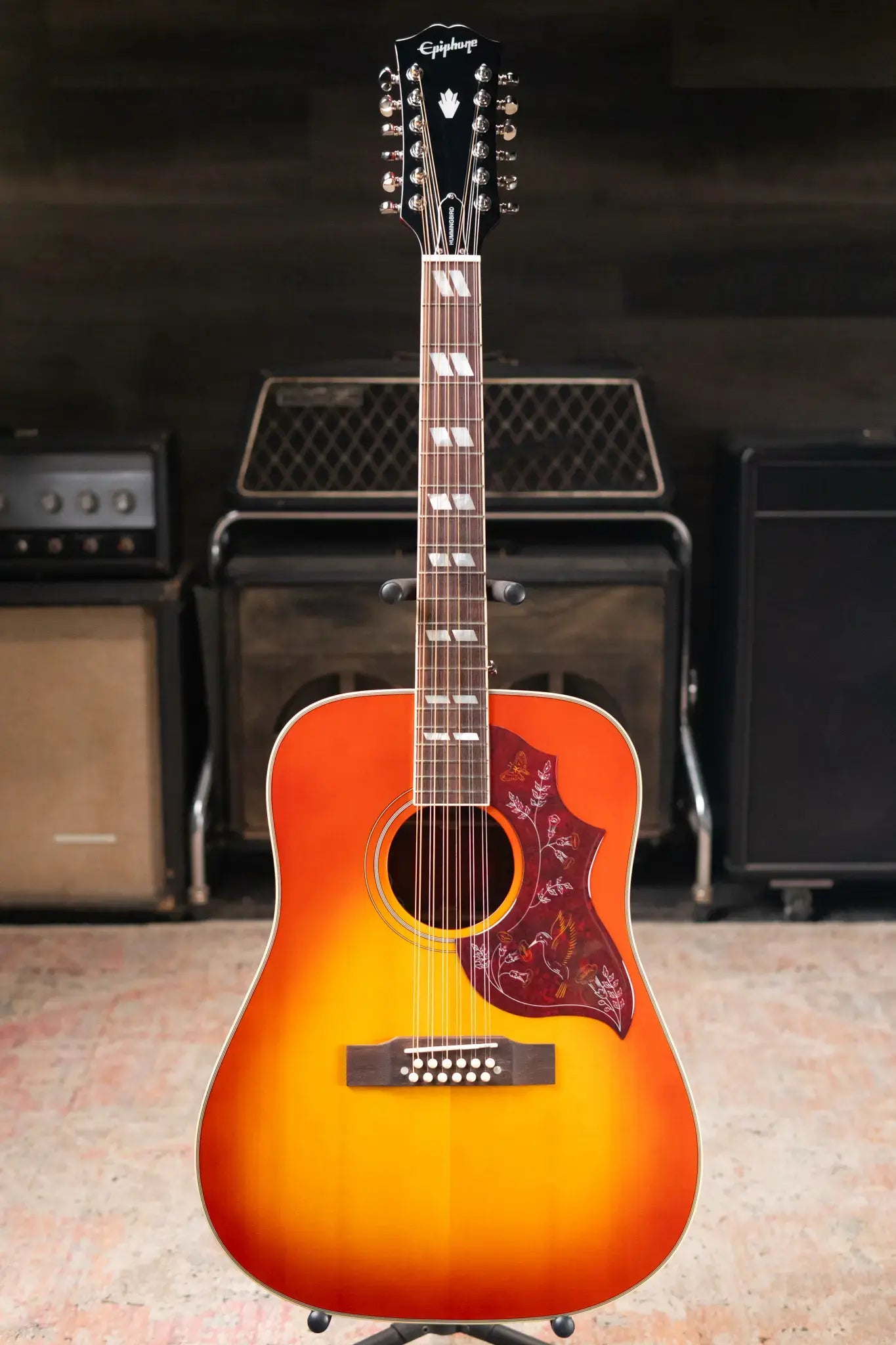 Epiphone Hummingbird 12-String All Solid Acoustic/Electric Guitar - Aged Cherry Sunburst Gloss
