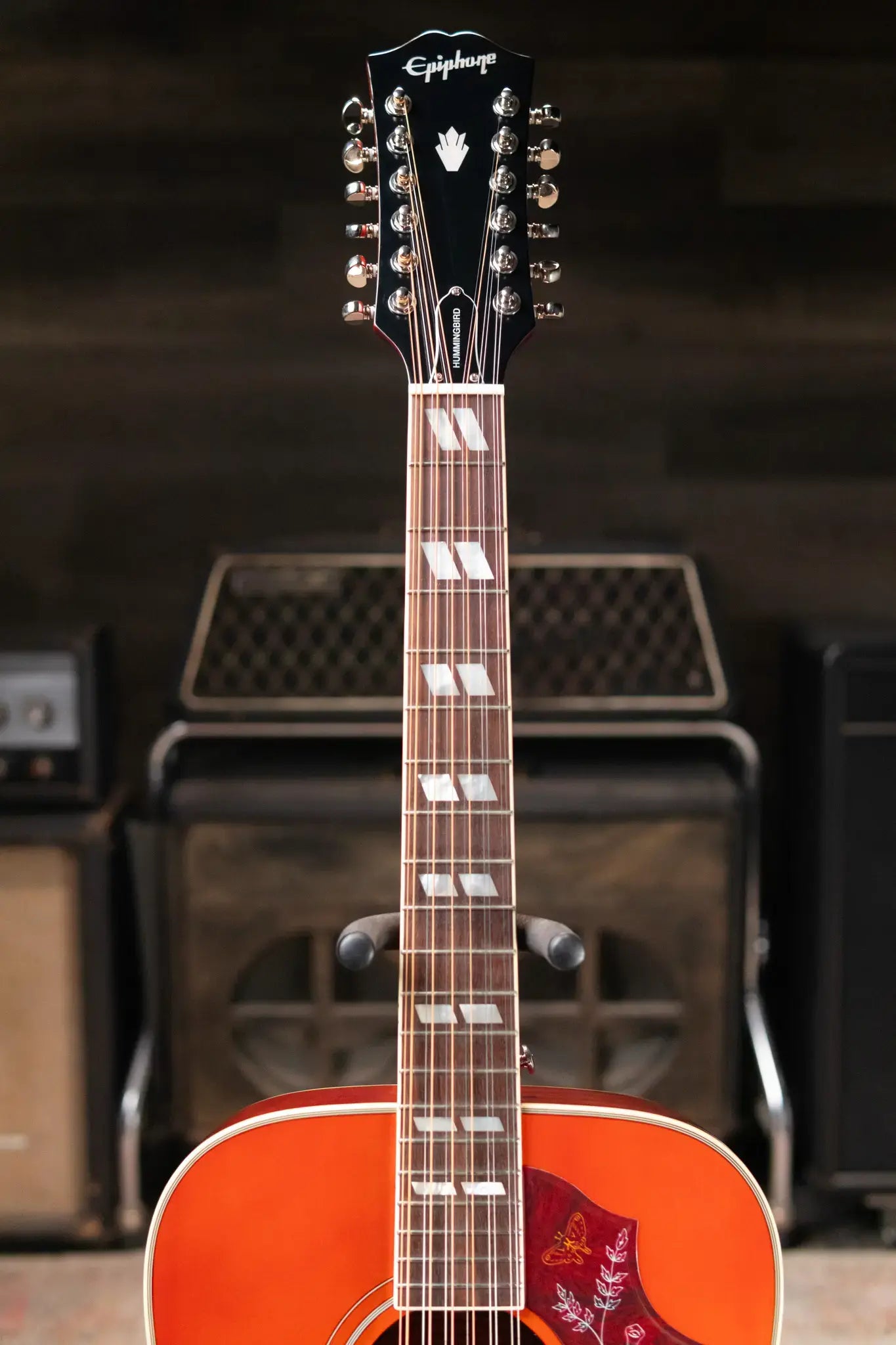 Epiphone Hummingbird 12-String All Solid Acoustic/Electric Guitar - Aged Cherry Sunburst Gloss