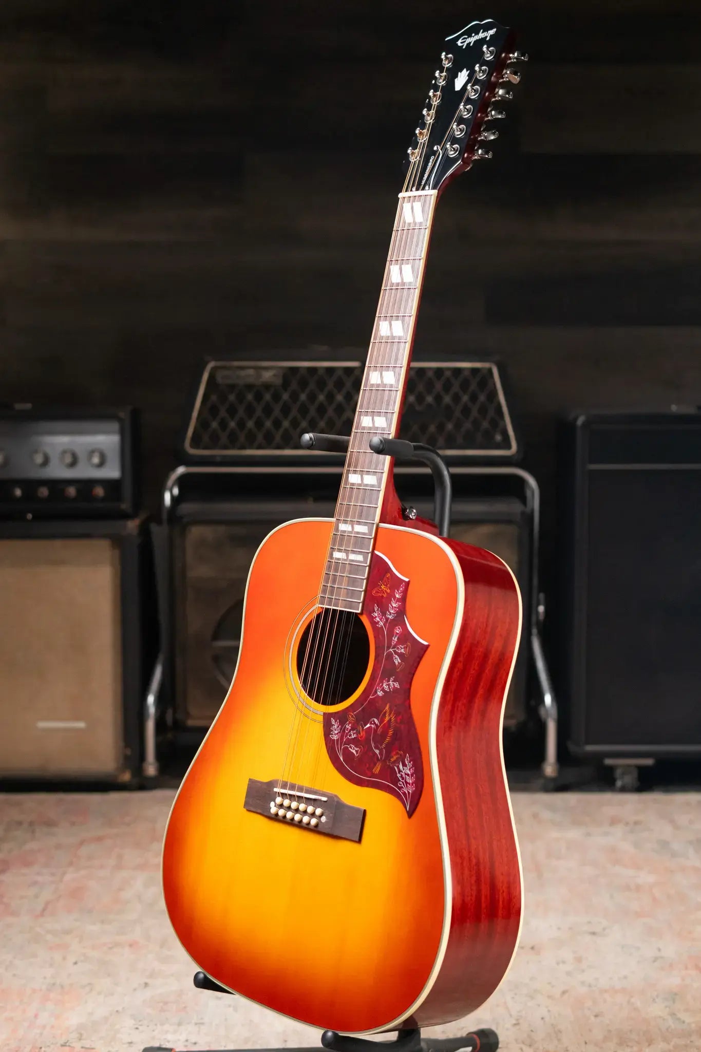 Epiphone Hummingbird 12-String All Solid Acoustic/Electric Guitar - Aged Cherry Sunburst Gloss