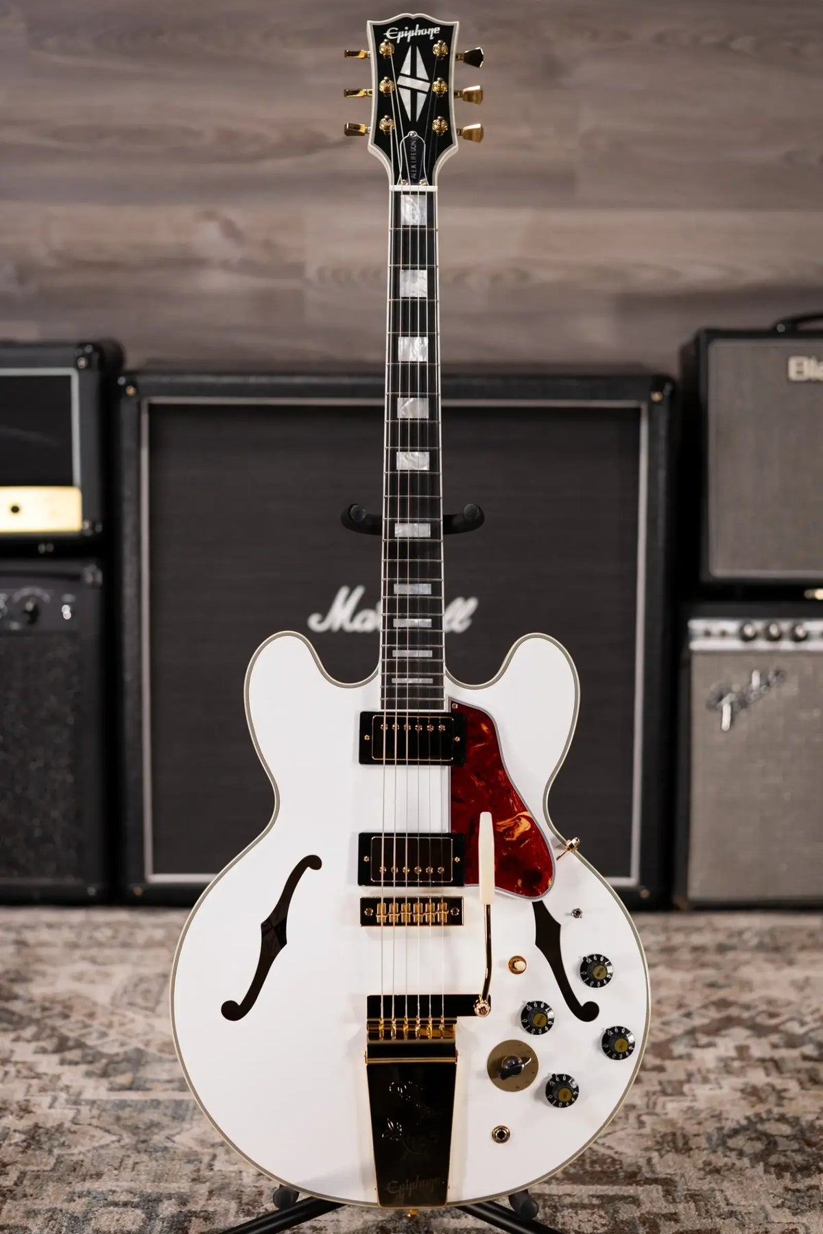 Epiphone IGC Alex Lifeson Signature 1976 ES-355 Reissue Semi-Hollow Electric Guitar - Alpine White with Hardshell Case