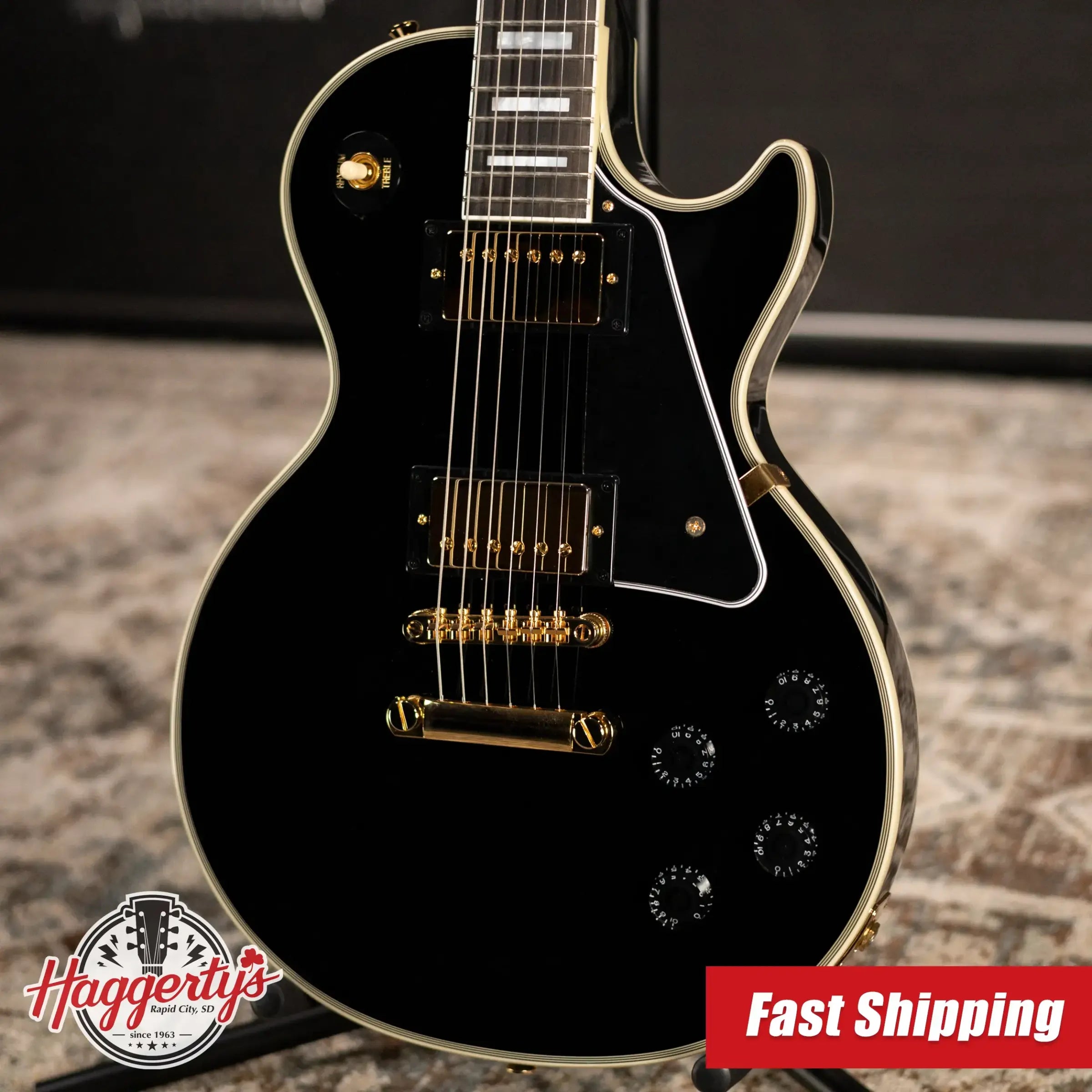 Epiphone Inspired By Gibson Les Paul Custom Electric Guitar - Ebony with Hardshell Case