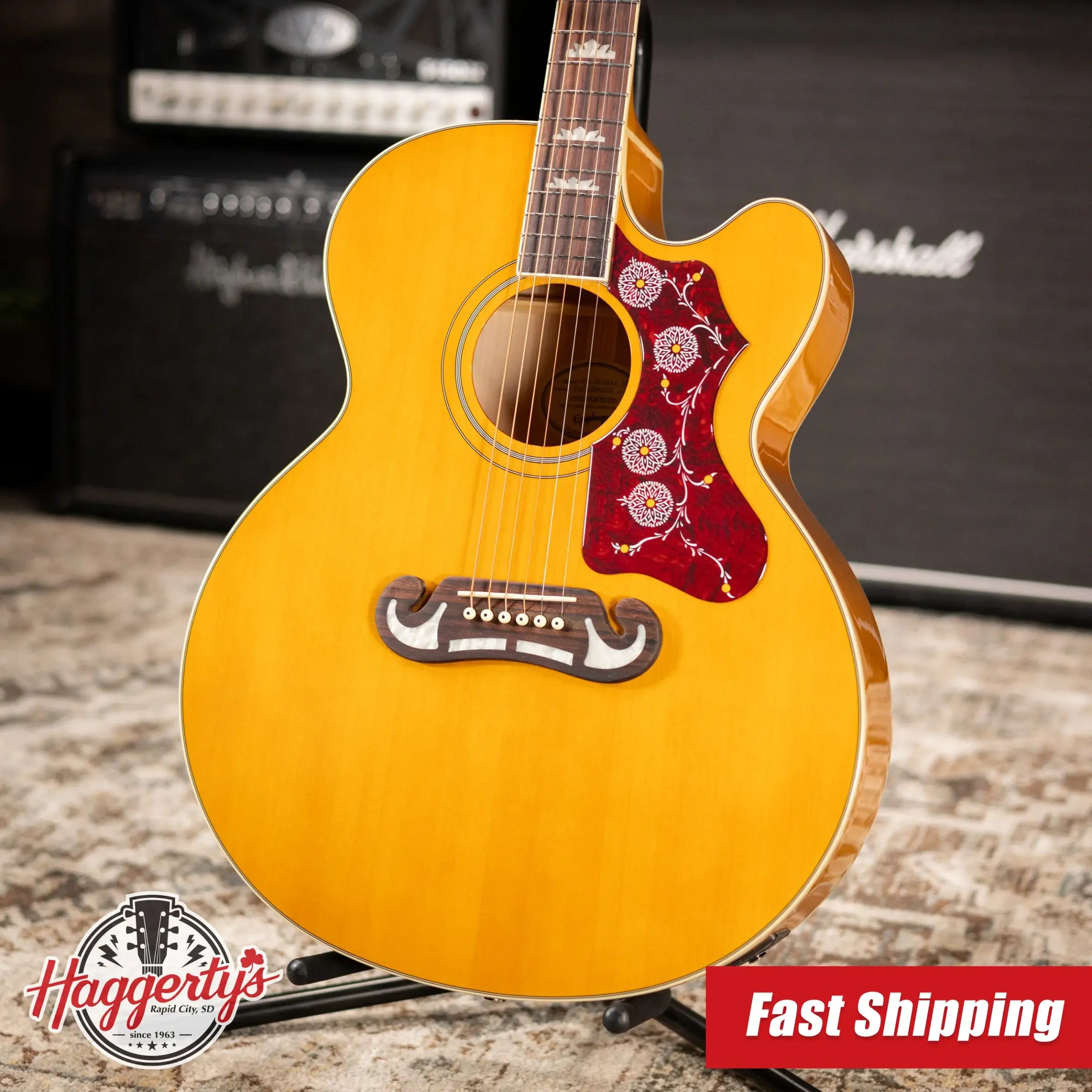 Epiphone J-200 Studio EC Acoustic/Electric Guitar - Antique Natural with Gig Bag