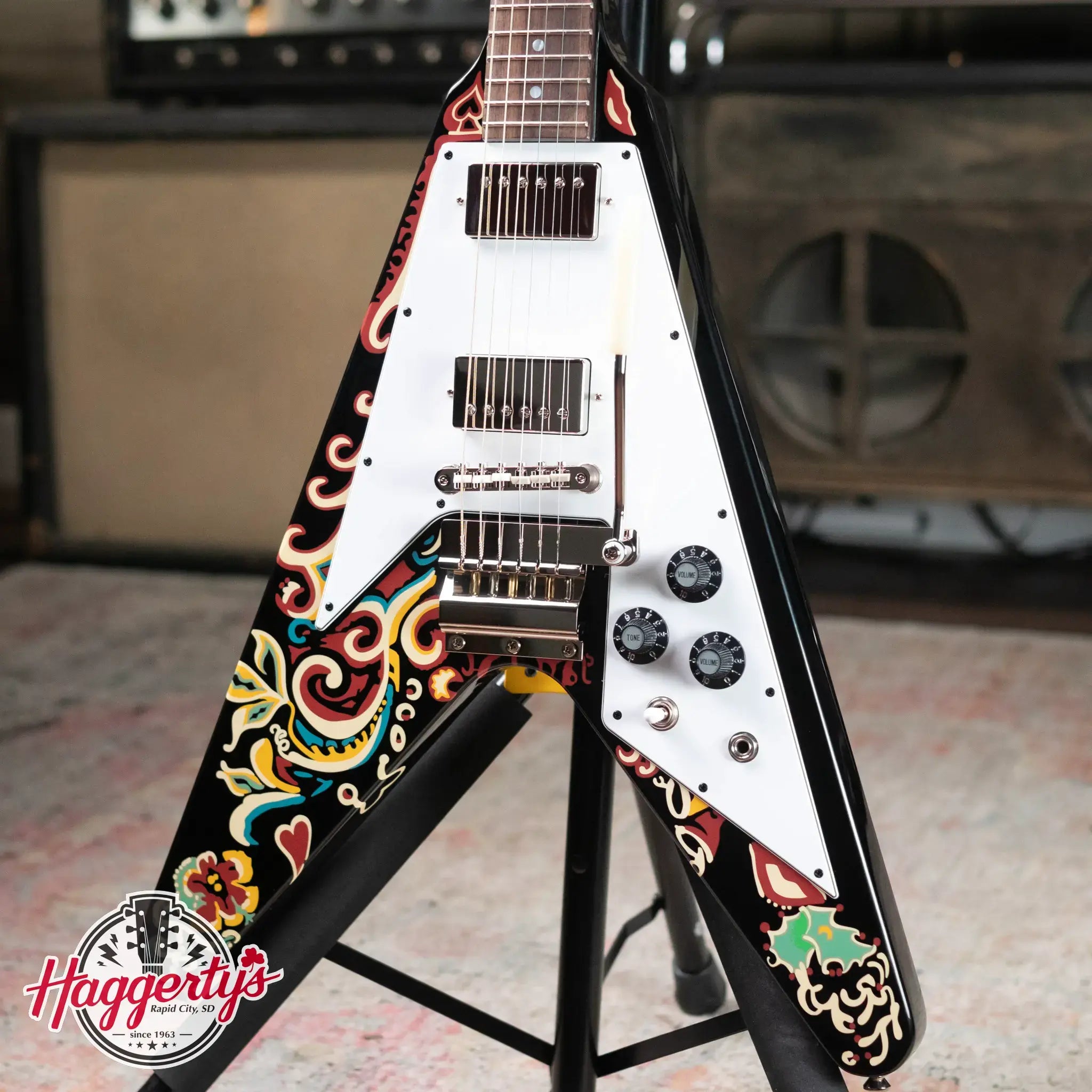Epiphone Jimi Hendrix "Love Drops" Flying V Electric Guitar - Ebony with Hard Case