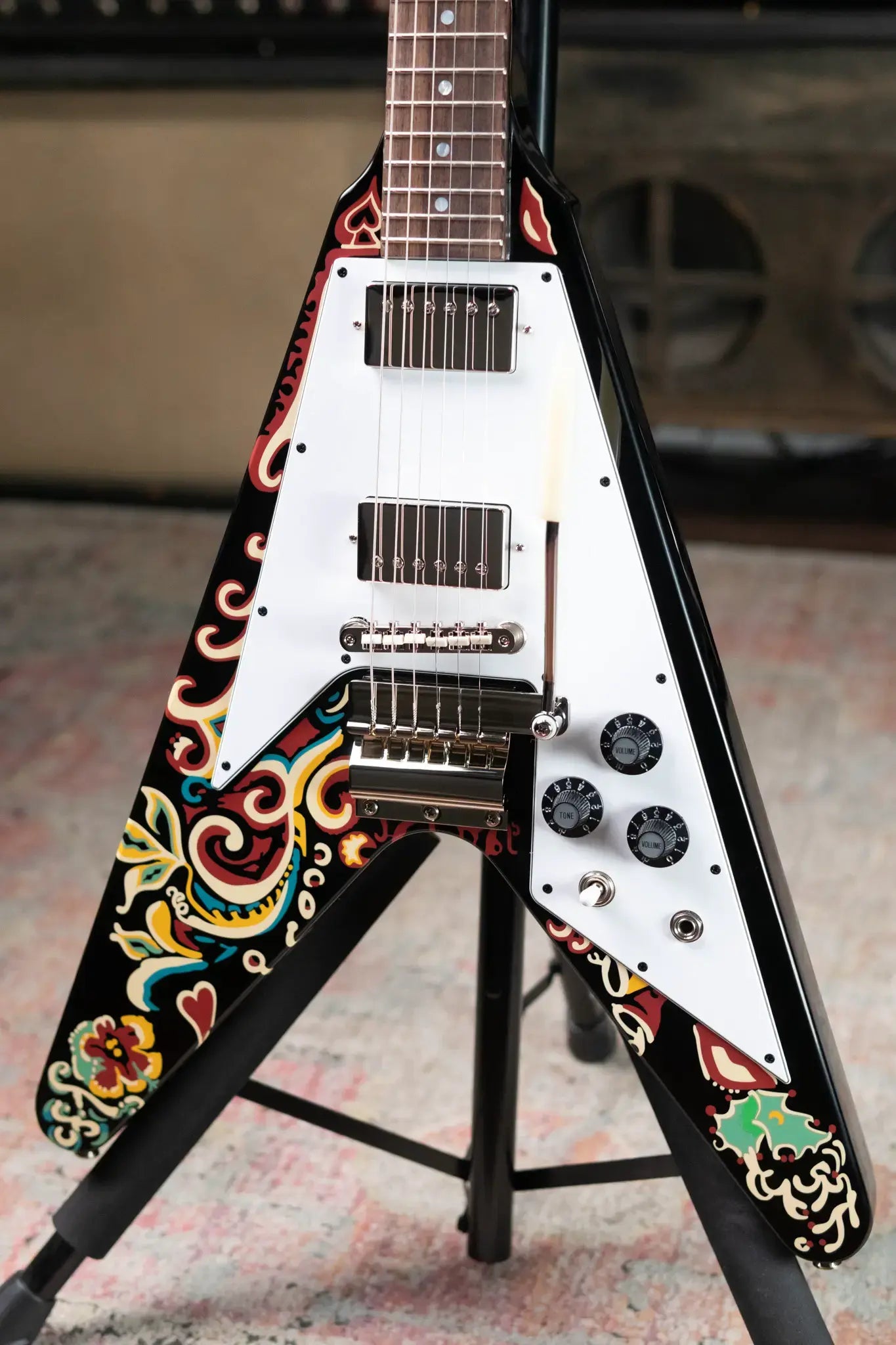 Epiphone Jimi Hendrix "Love Drops" Flying V Electric Guitar - Ebony with Hard Case
