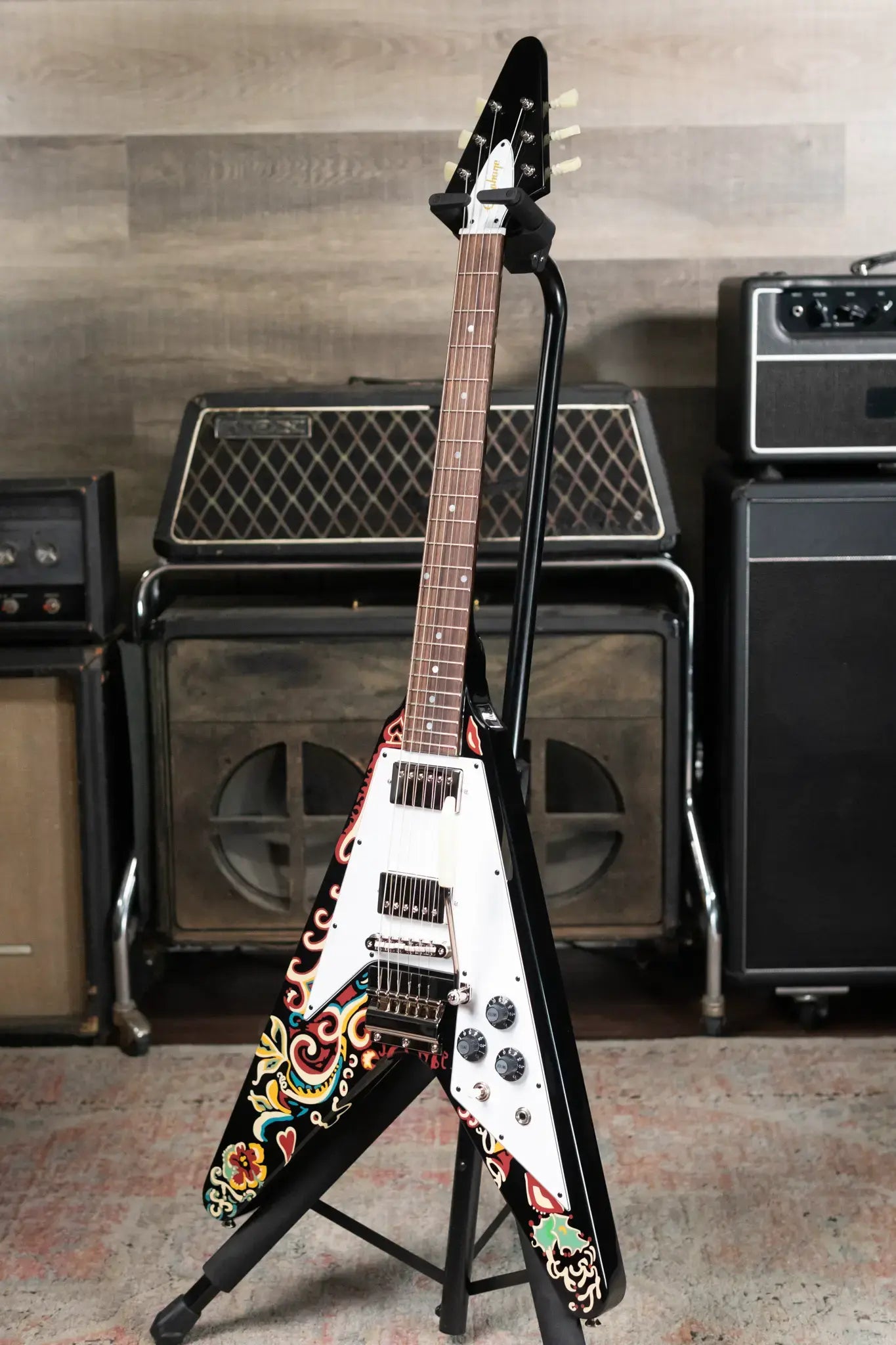 Epiphone Jimi Hendrix "Love Drops" Flying V Electric Guitar - Ebony with Hard Case