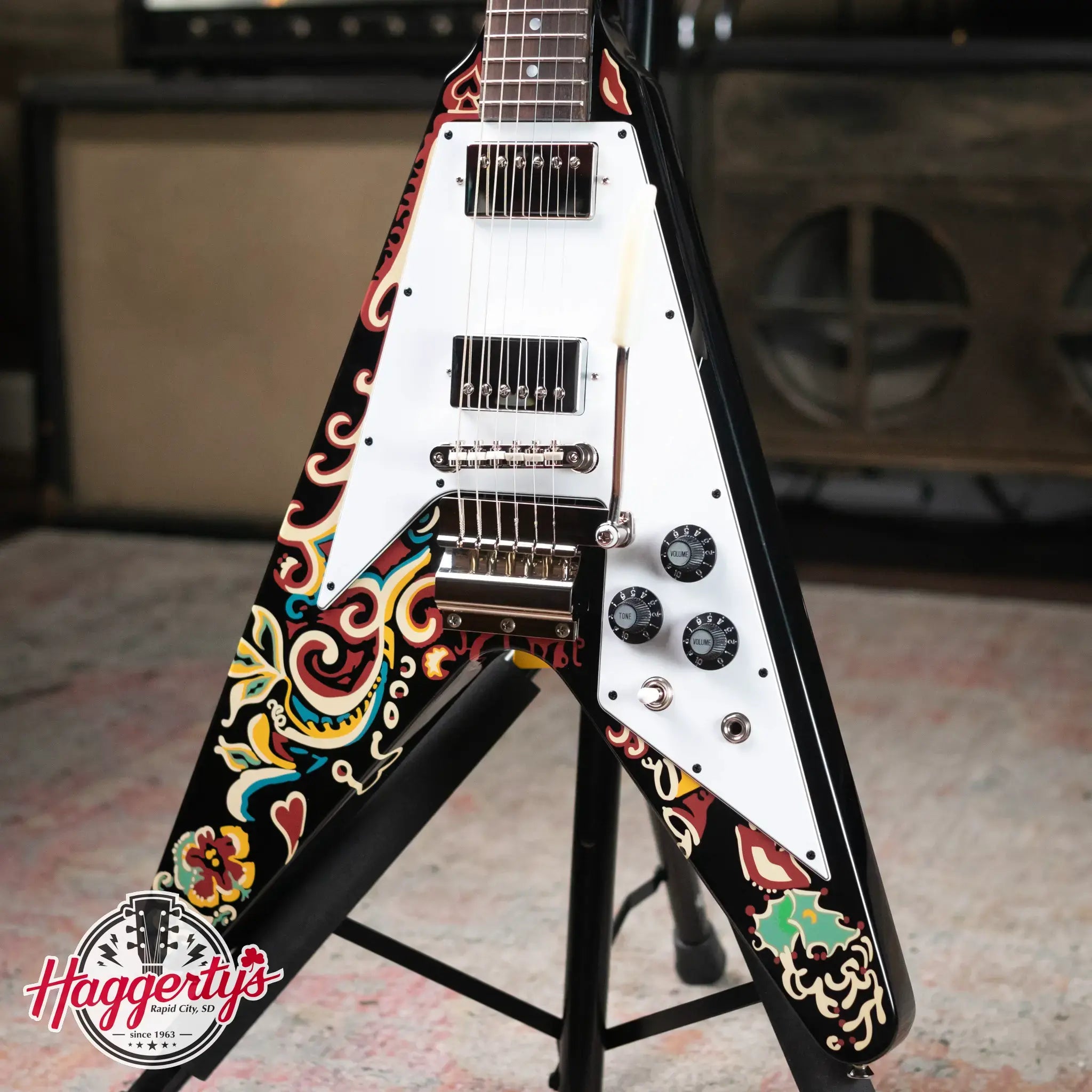 Epiphone Jimi Hendrix "Love Drops" Flying V Electric Guitar - Ebony with Hard Case
