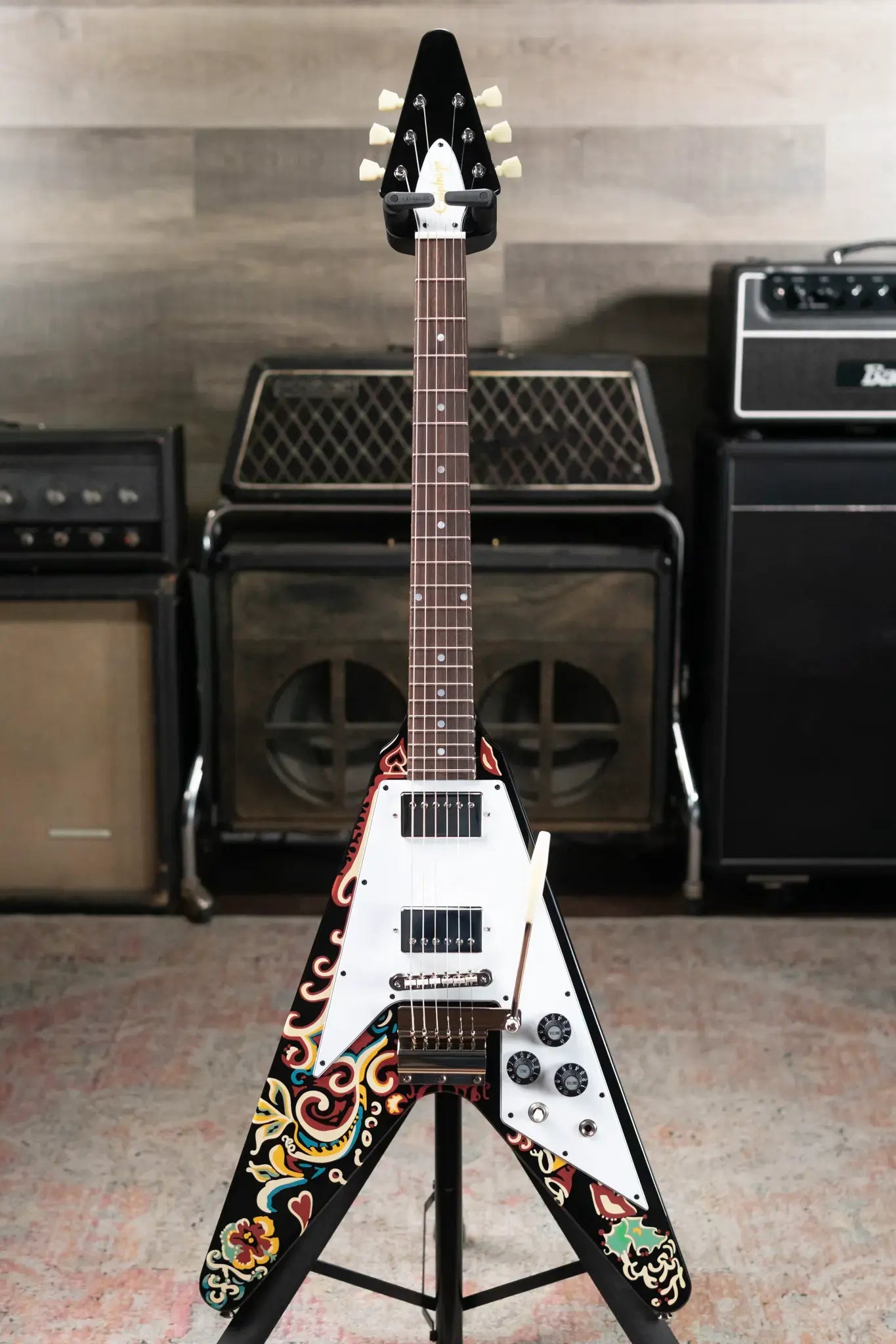 Epiphone Jimi Hendrix "Love Drops" Flying V Electric Guitar - Ebony with Hard Case