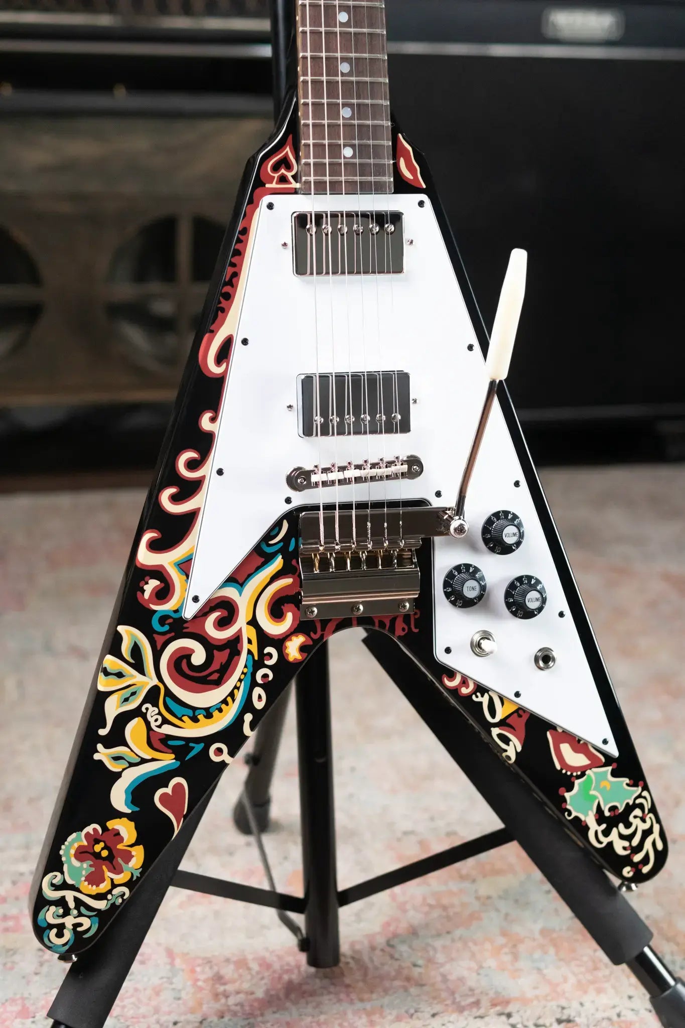 Epiphone Jimi Hendrix "Love Drops" Flying V Electric Guitar - Ebony with Hard Case