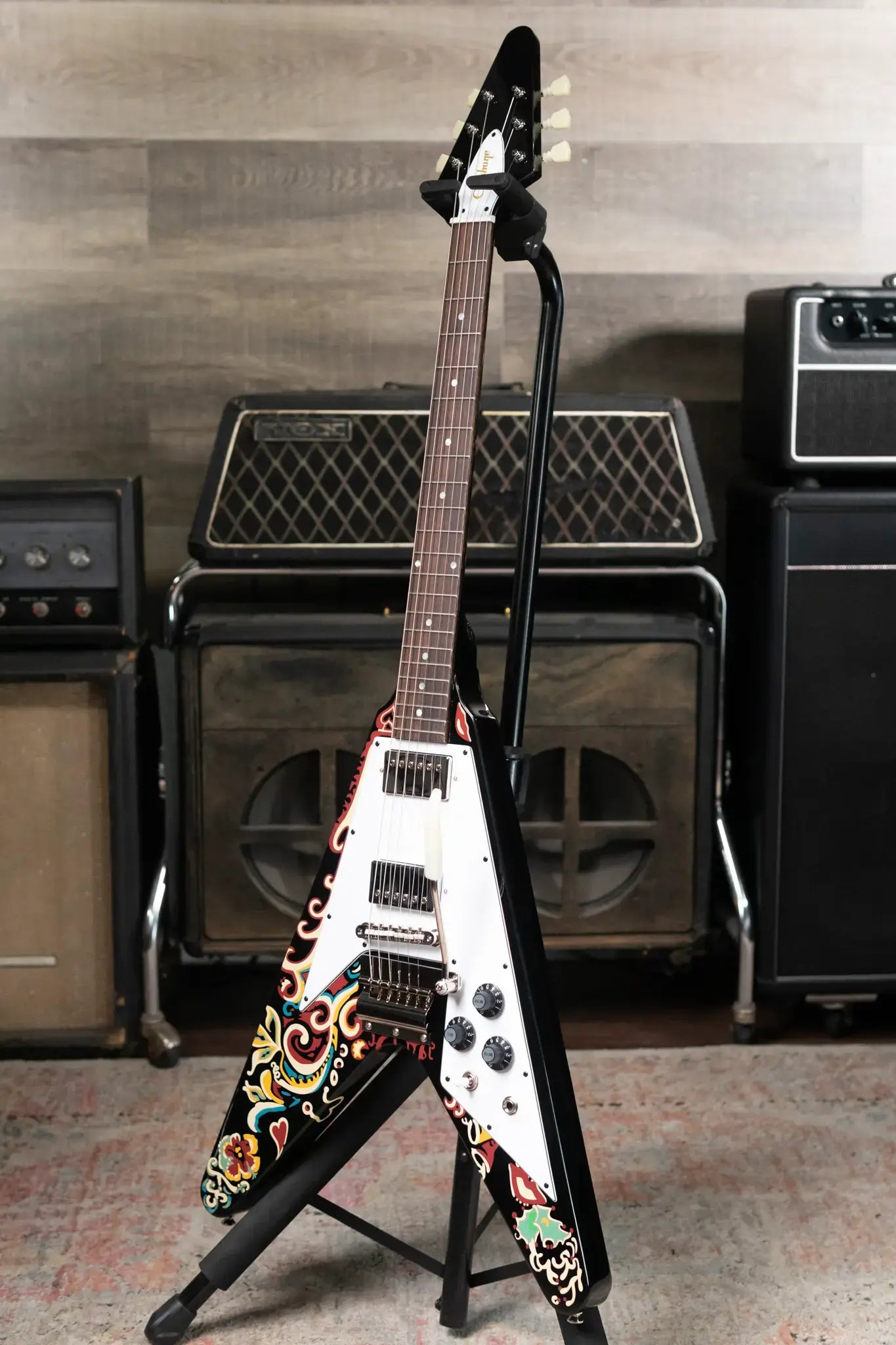 Epiphone Jimi Hendrix "Love Drops" Flying V Electric Guitar - Ebony with Hard Case