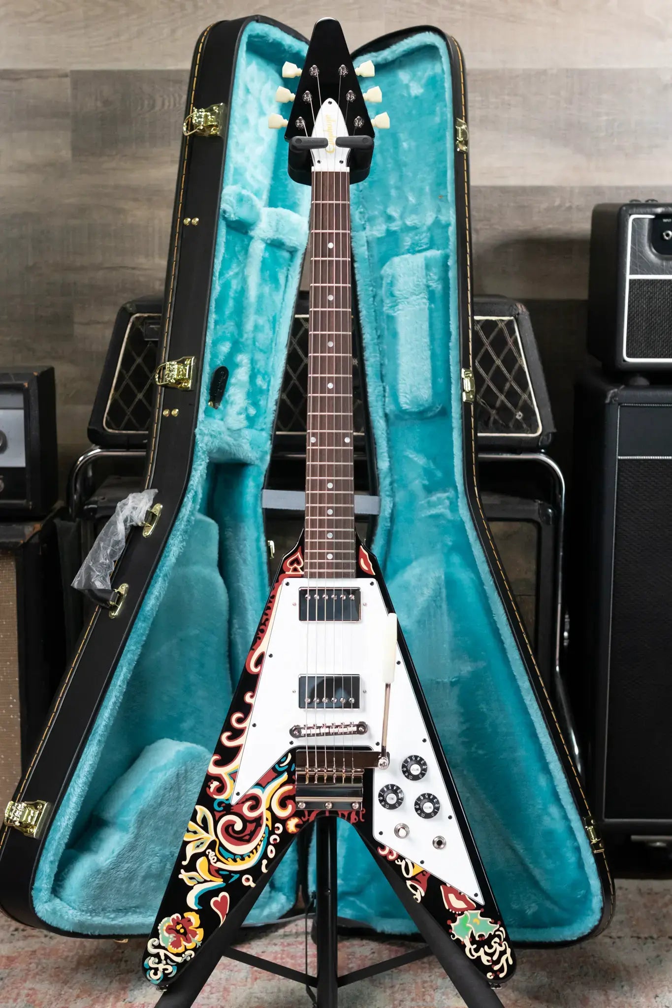 Epiphone Jimi Hendrix "Love Drops" Flying V Electric Guitar - Ebony with Hard Case